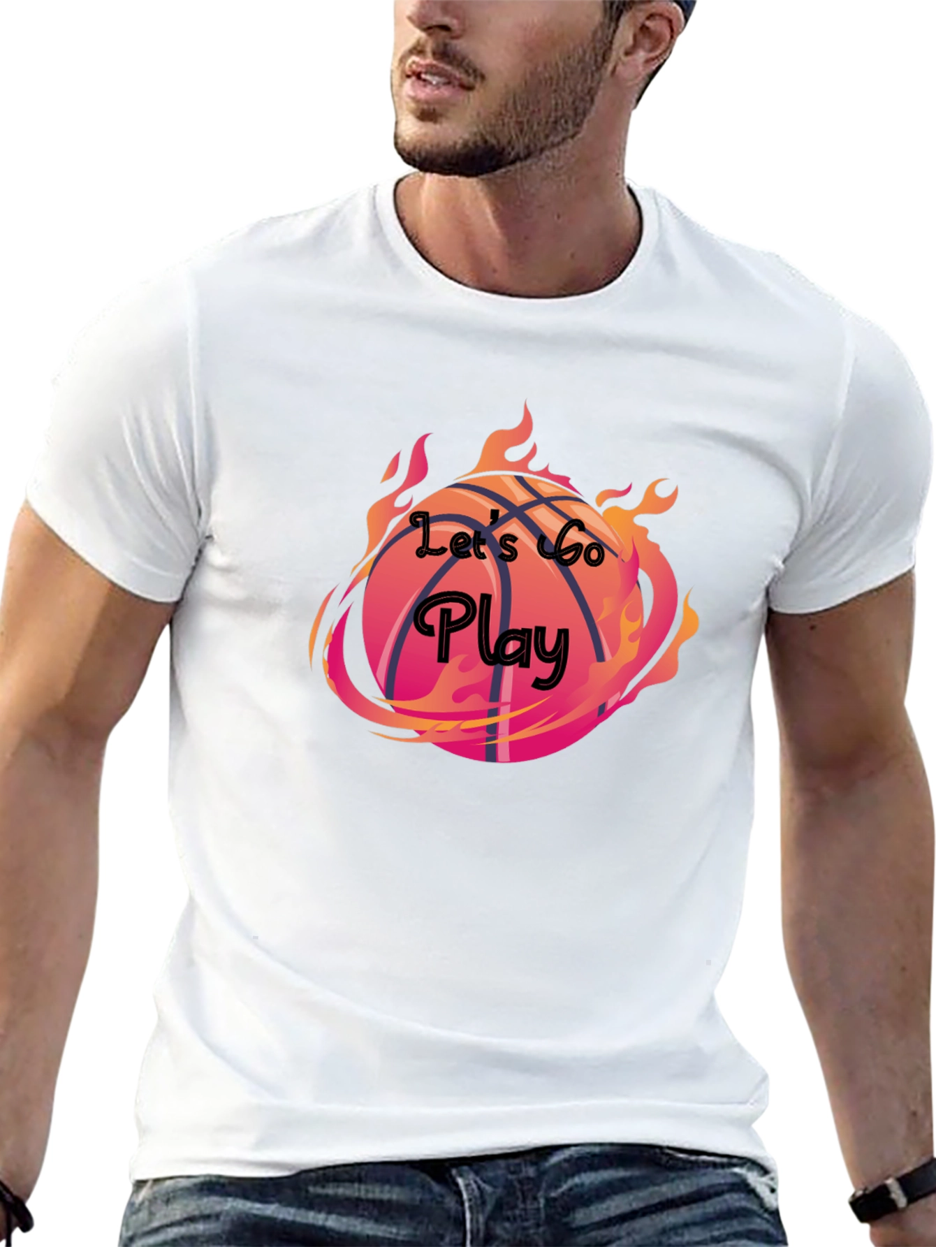 Flaming Basketball Graphic Tee - Lets Go Play!