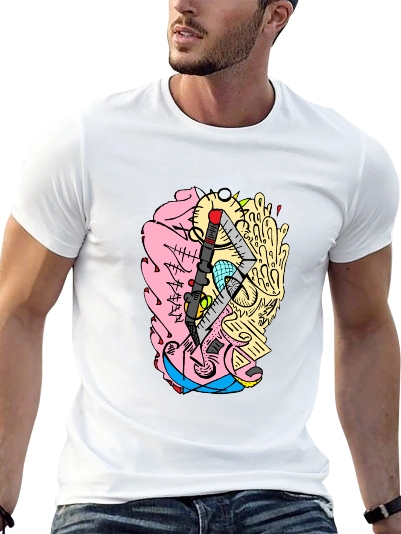 Abstract Brain Graphic Tee - Quirky Black T-Shirt
