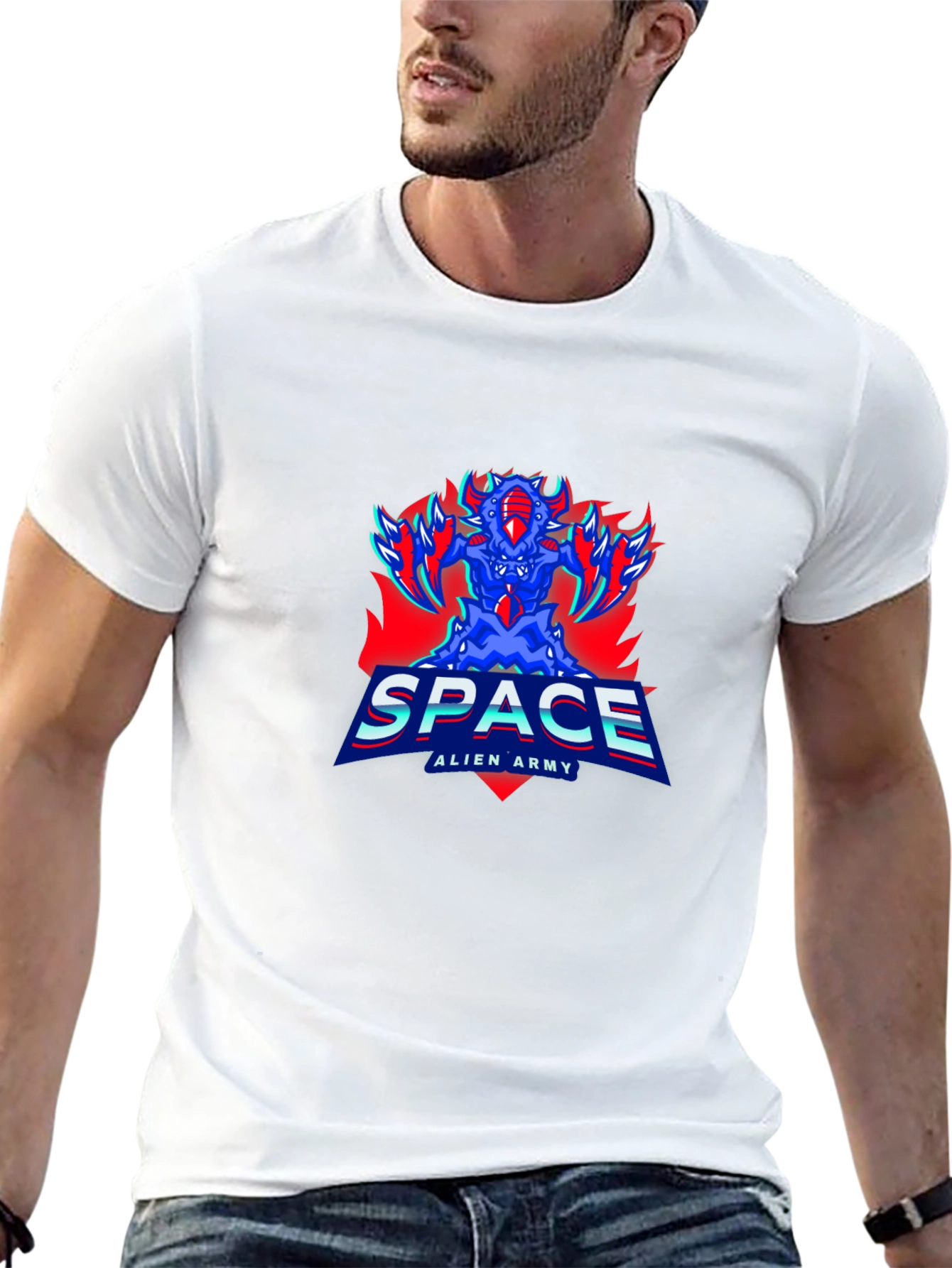 Space Alien Army Graphic Tee - Mens Black T-Shirt