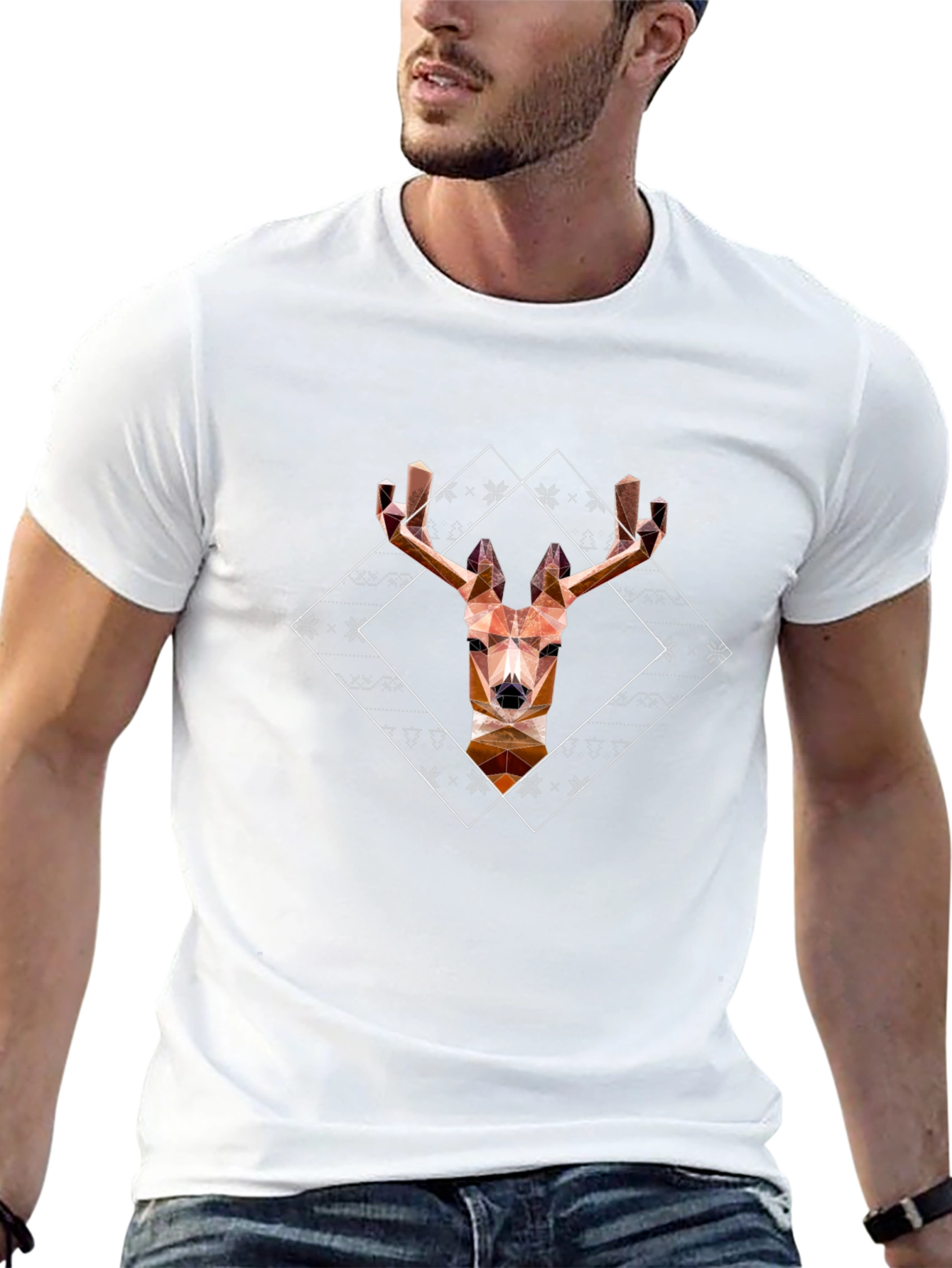 Geometric Deer Graphic Tee - Stylish Black T-Shirt