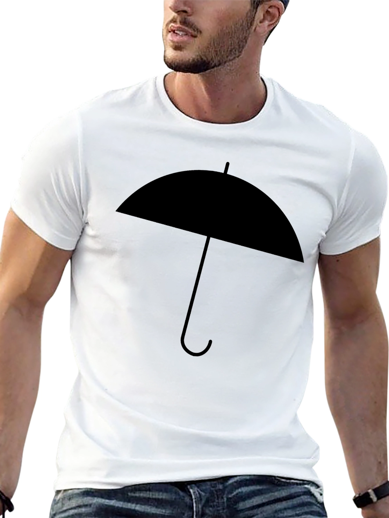 Umbrella Graphic Tee - Modern Black Cotton T-Shirt