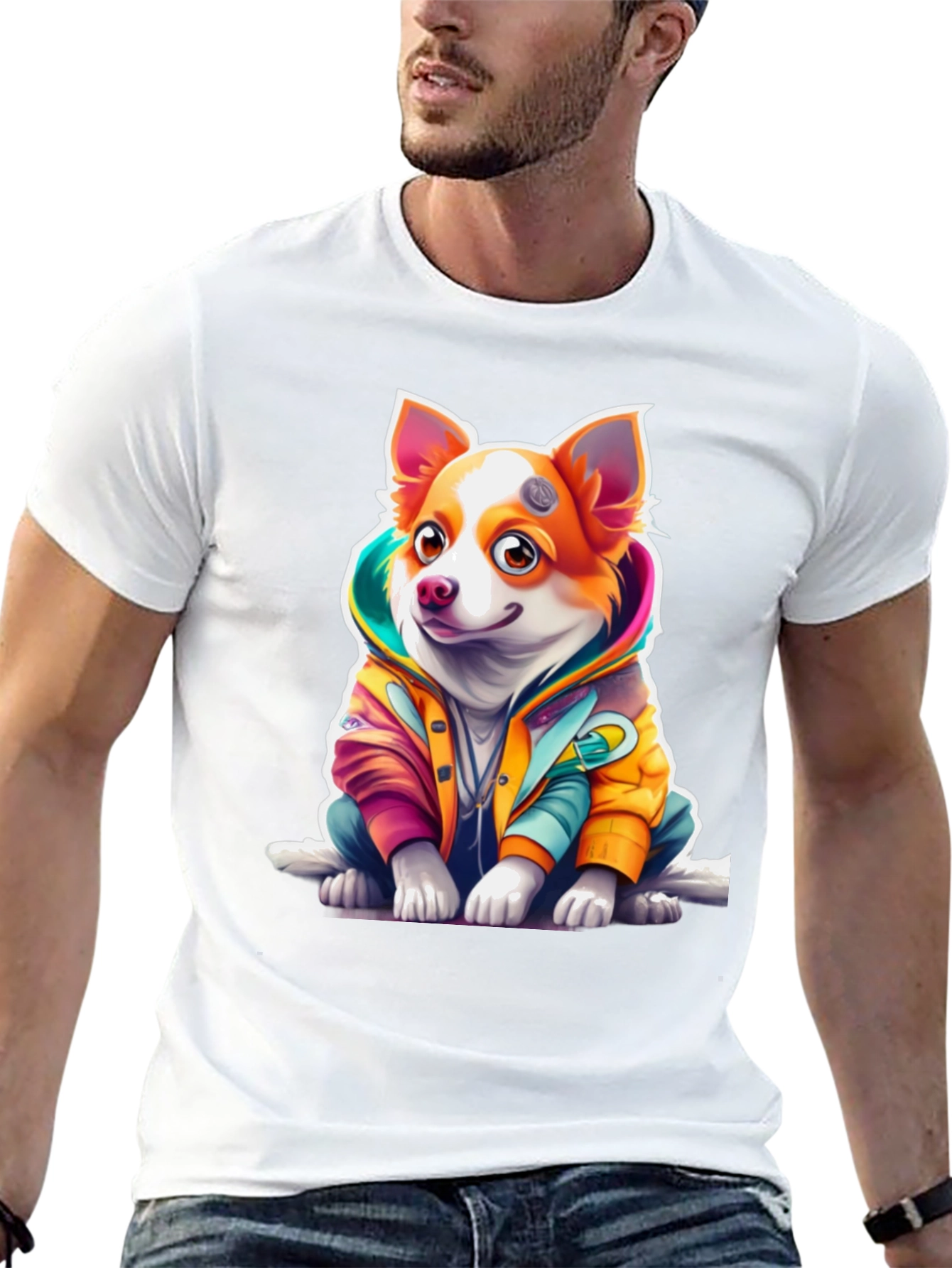 Dog in Hoodie Graphic T-Shirt