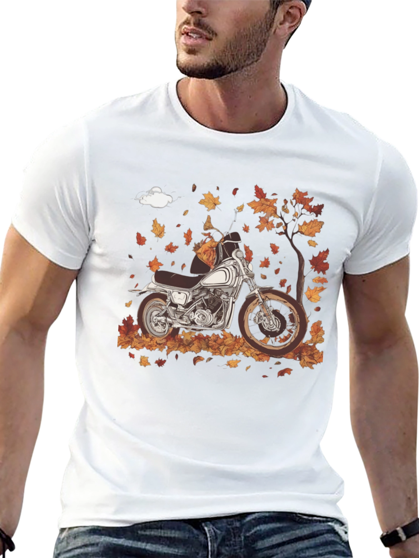 Motorcycle Autumn Leaves Graphic T-Shirt