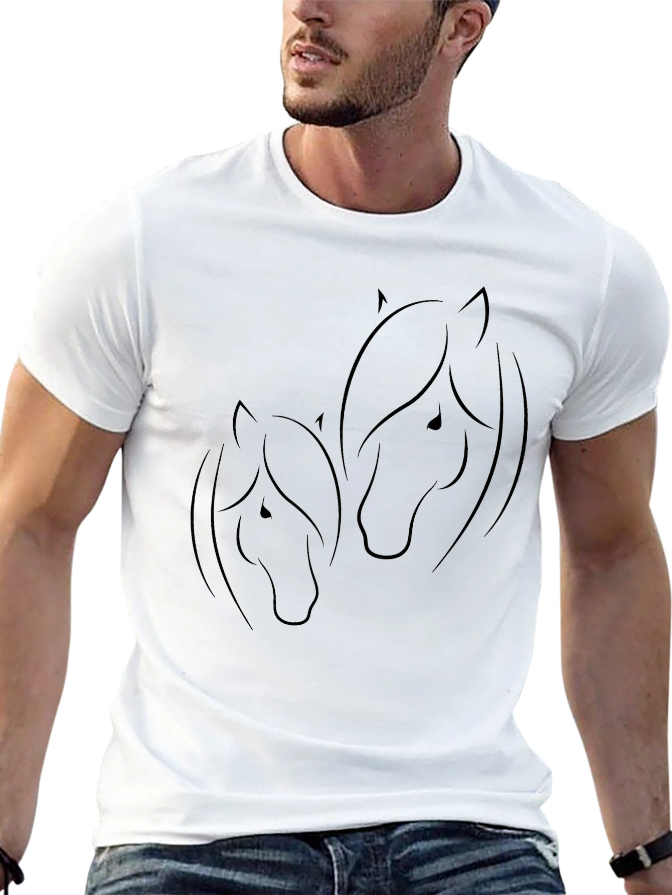 Elegant Horse Silhouette Black T-Shirt