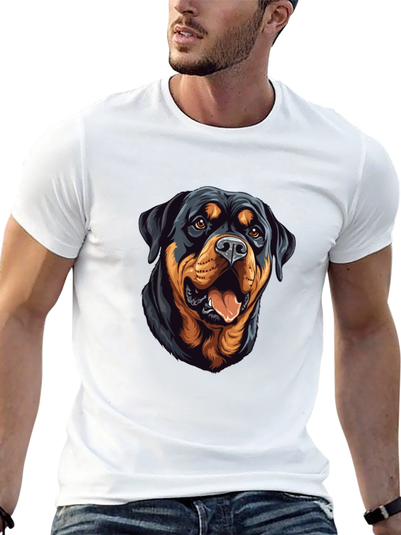 Rottweiler Dog Graphic Print Black T-Shirt