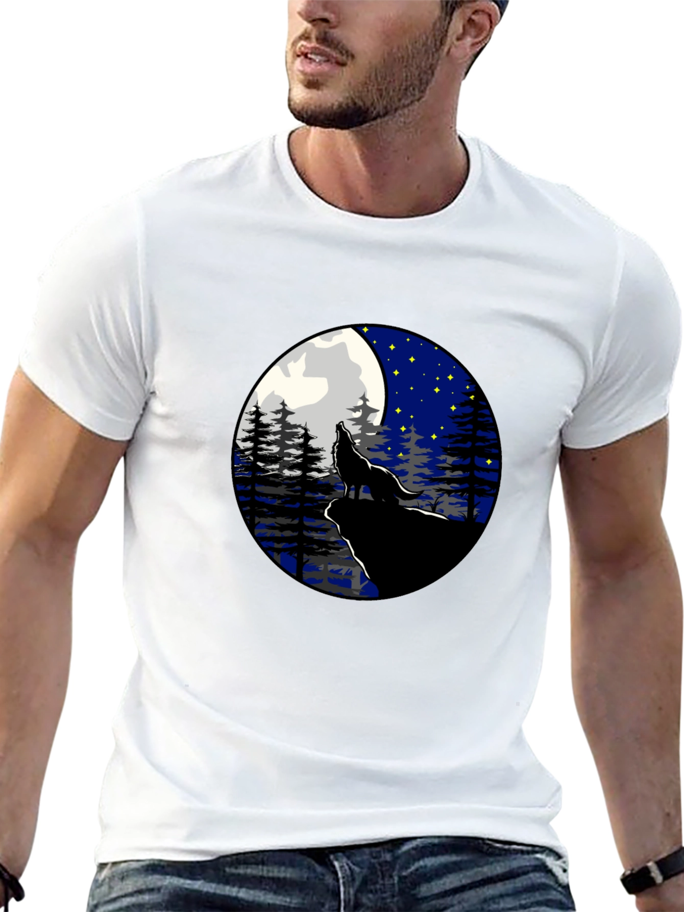 Wolf Howling at Moon Graphic Tee