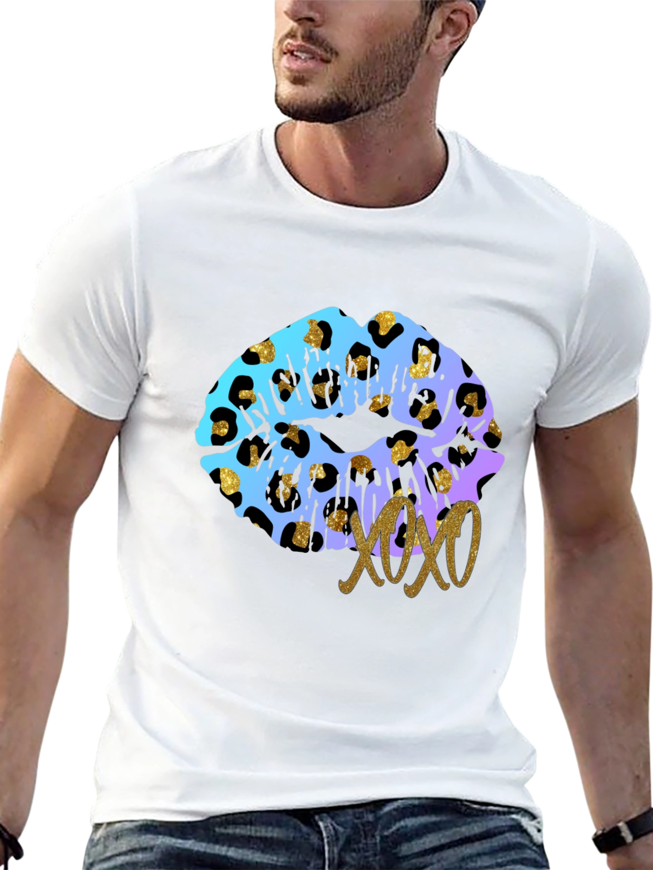 Leopard Print Lips XOXO Graphic Tee - Black