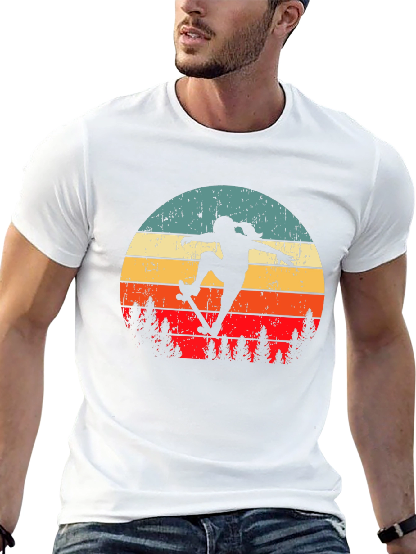 Retro Skateboarder Graphic Tee - Black Cotton Blend