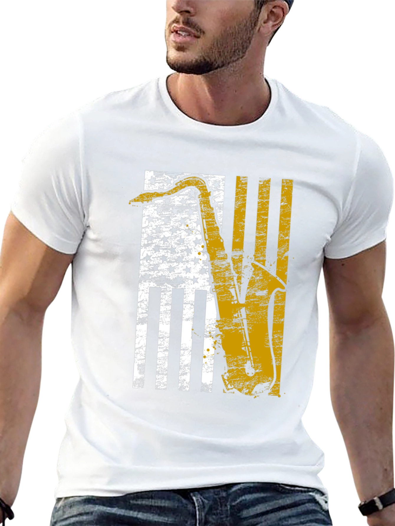 Saxophone American Flag Graphic T-Shirt