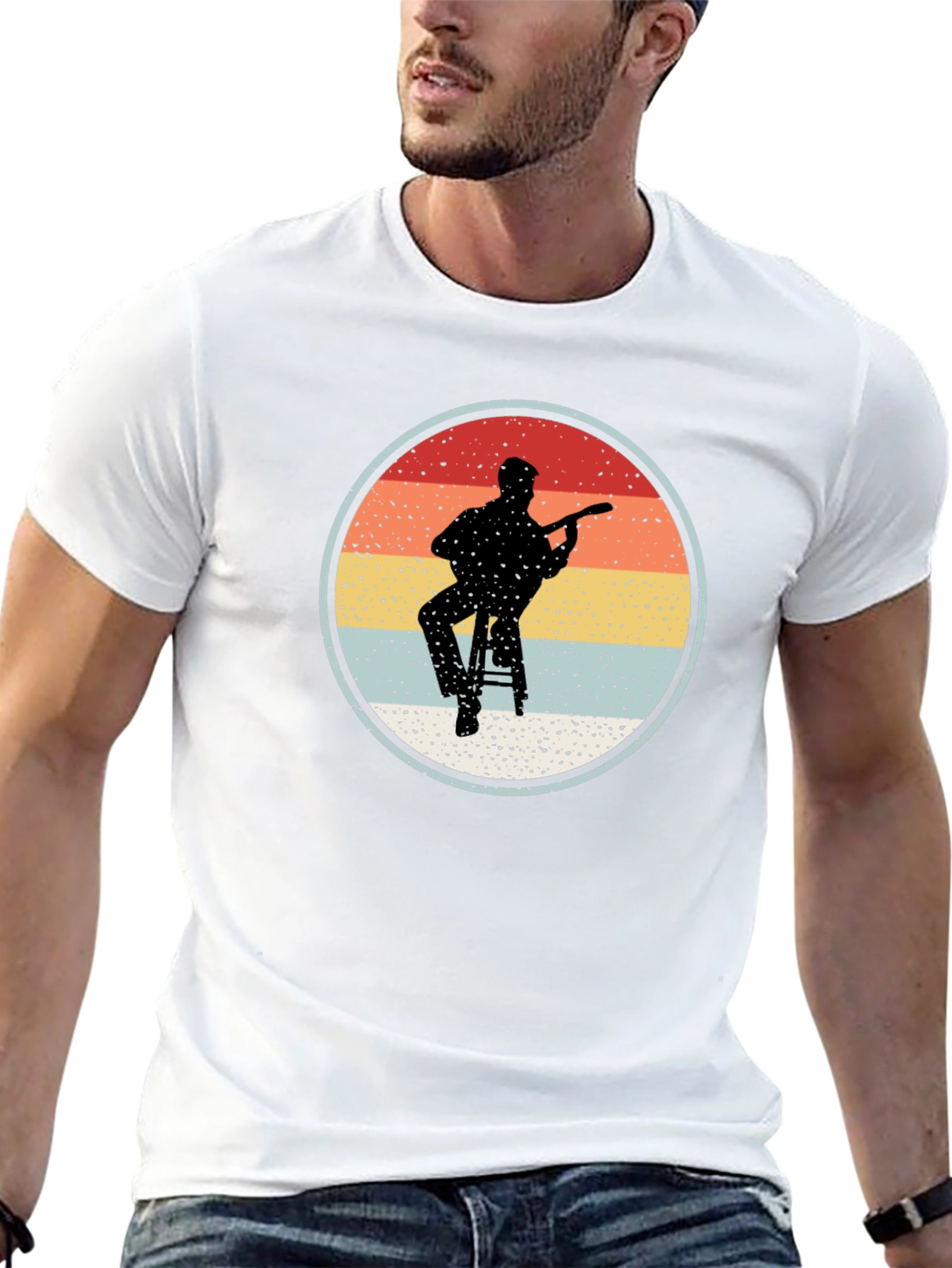 Retro Guitarist Circle Graphic T-Shirt