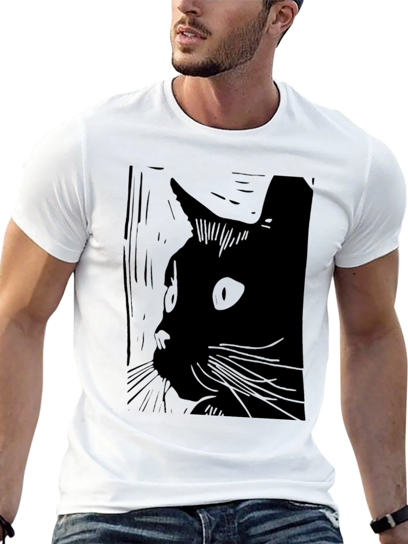 Black Cat Silhouette Graphic Tee - Unisex Fashion