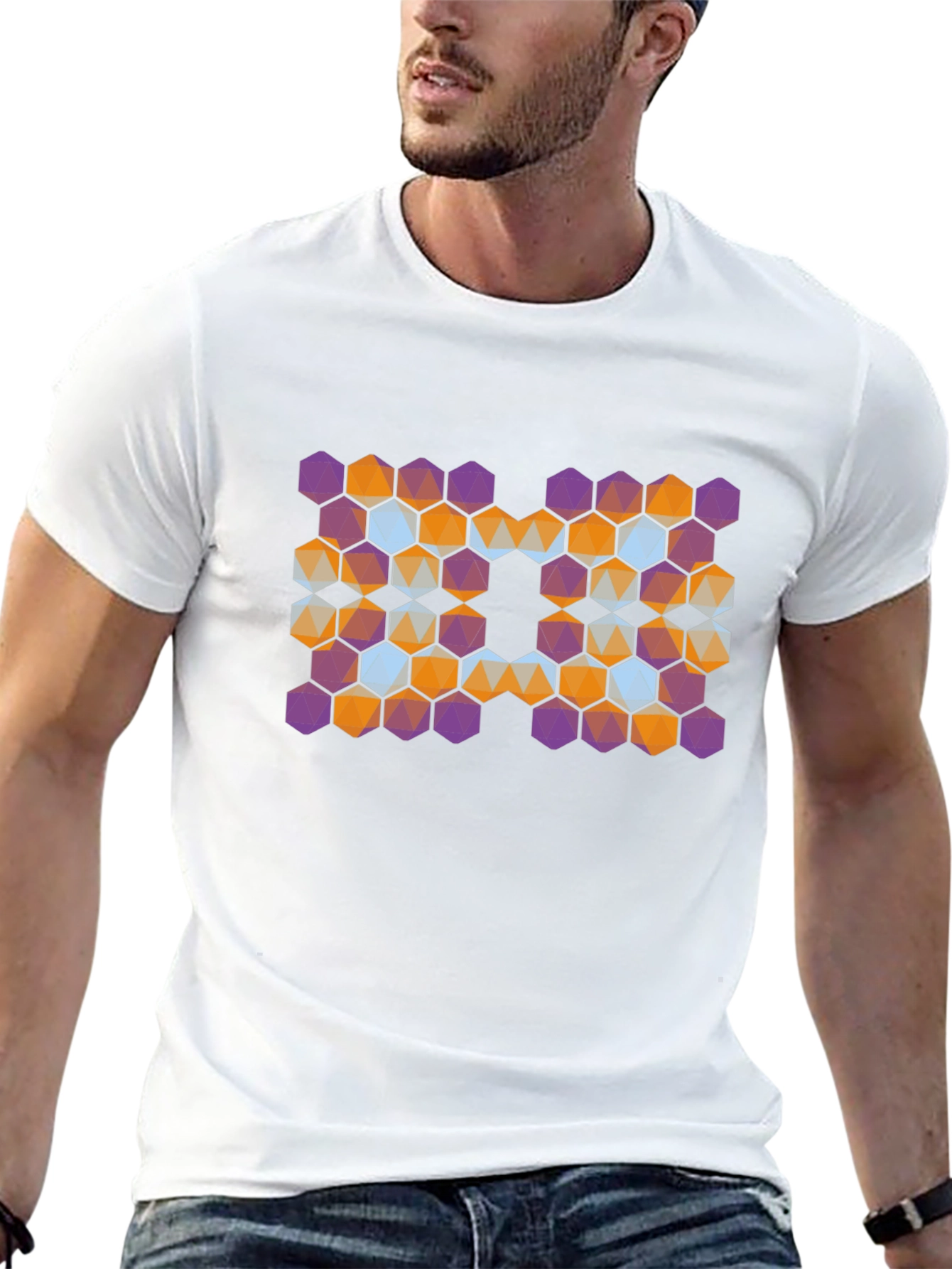 Geometric Hexagon Graphic Tee - Modern Abstract Design