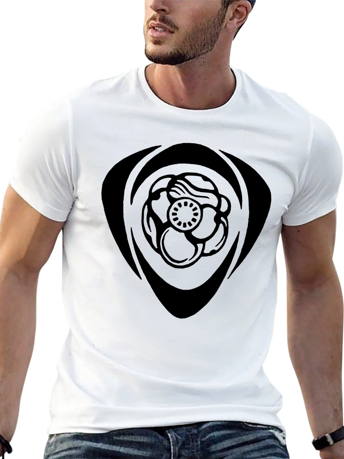 Black Graphic Tee - Floral Emblem Design
