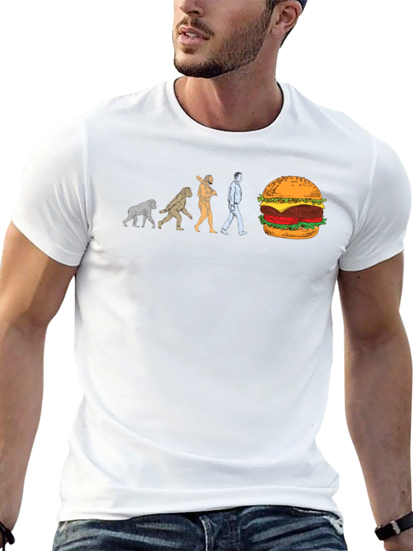 Evolution of Man to Burger Black T-Shirt