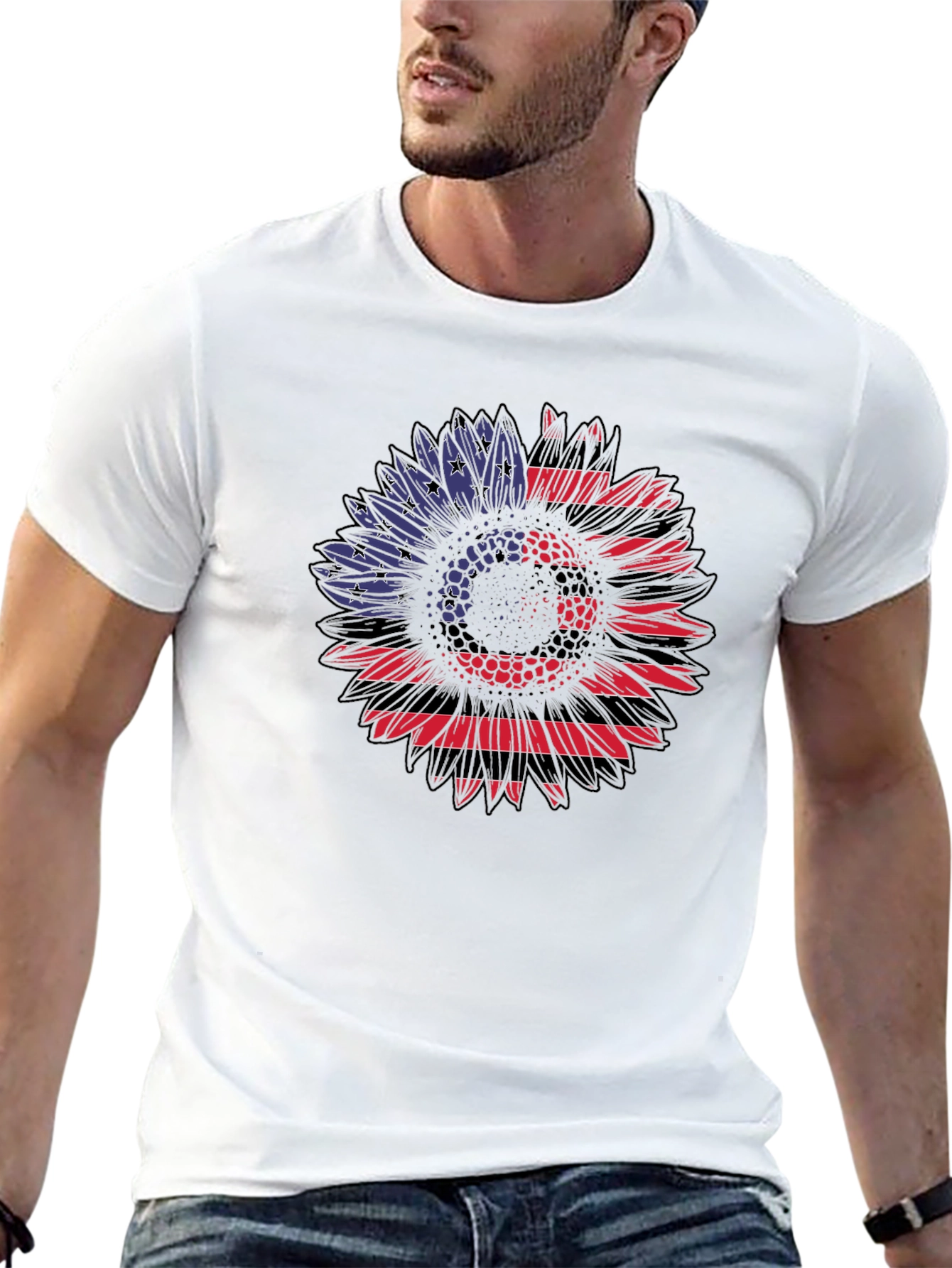 American Flag Sunflower Graphic Tee - Black
