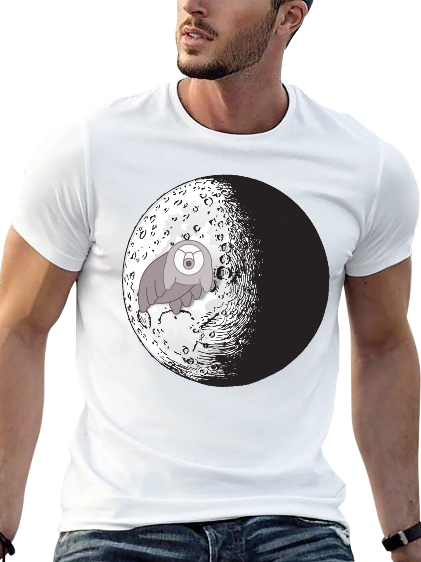 Moon Creature Graphic Tee - Black Cotton Blend