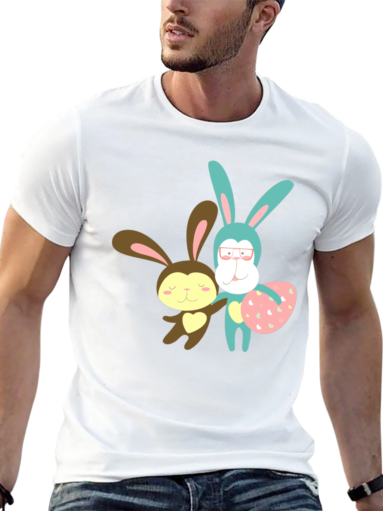 Cute Cartoon Bunny Black T-Shirt
