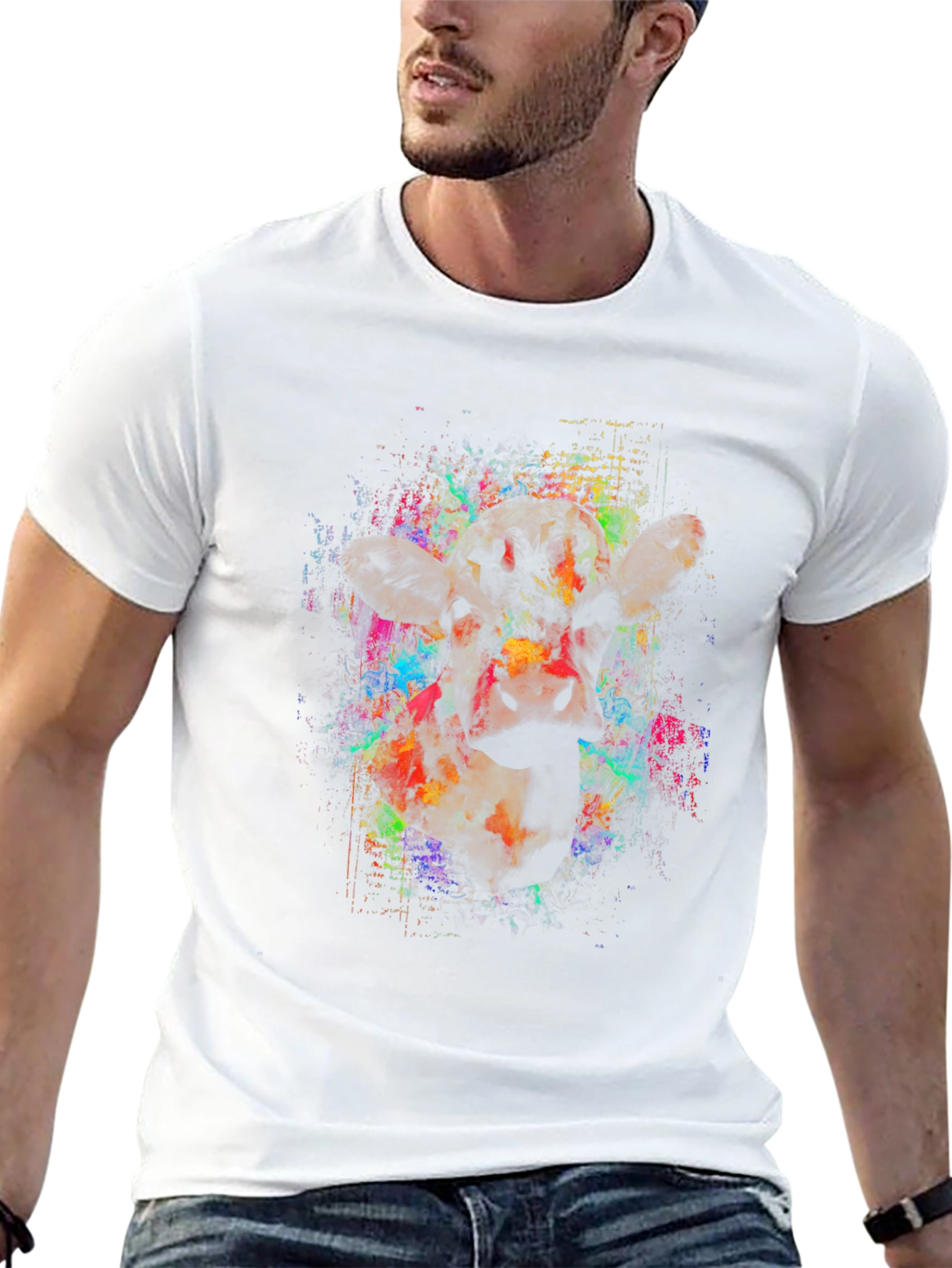 Vibrant Cow Graphic Black T-Shirt