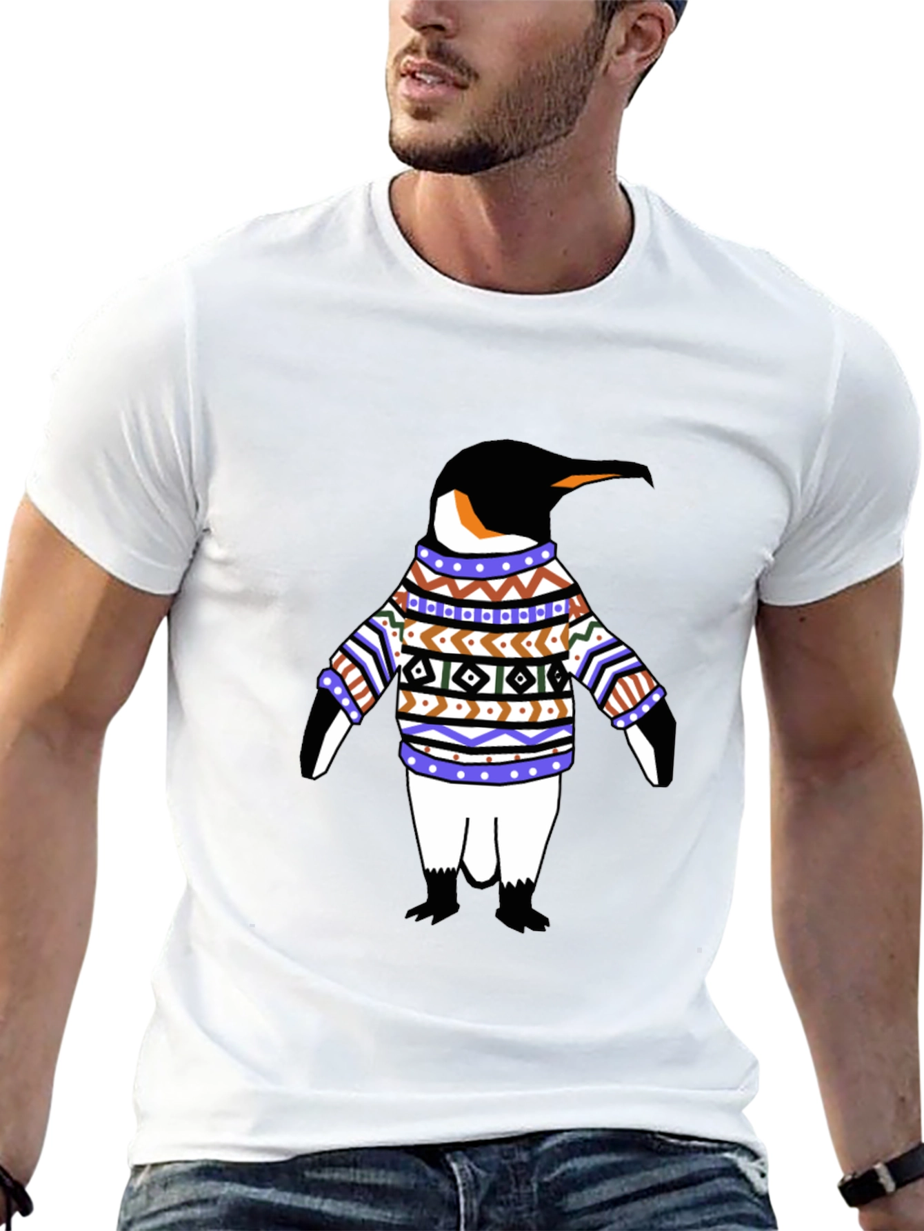 Penguin in Sweater Graphic T-Shirt