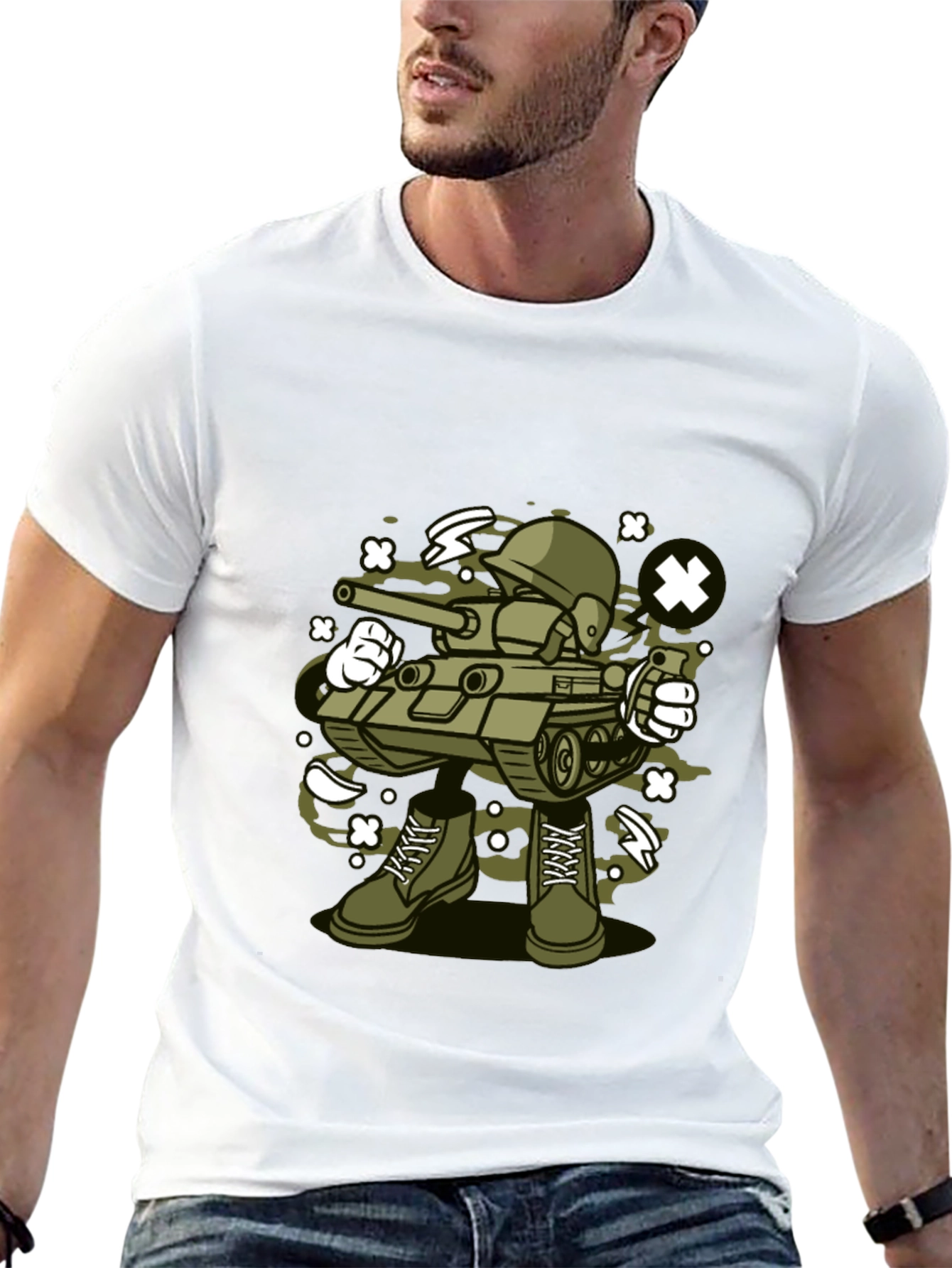Cartoon Tank Soldier T-Shirt - Black