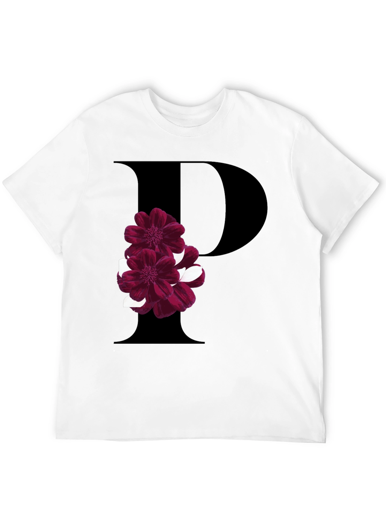 Floral Letter P T-Shirt - Stylish Initial Tee