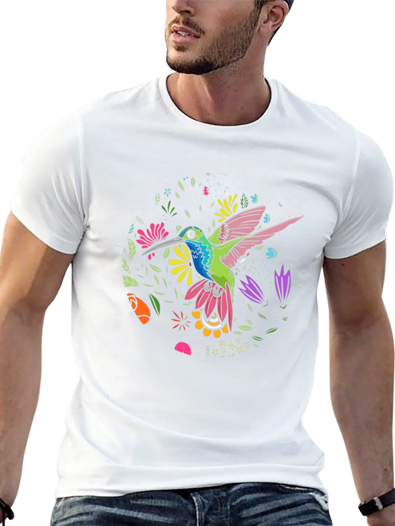 Hummingbird Floral Graphic Tee - Black