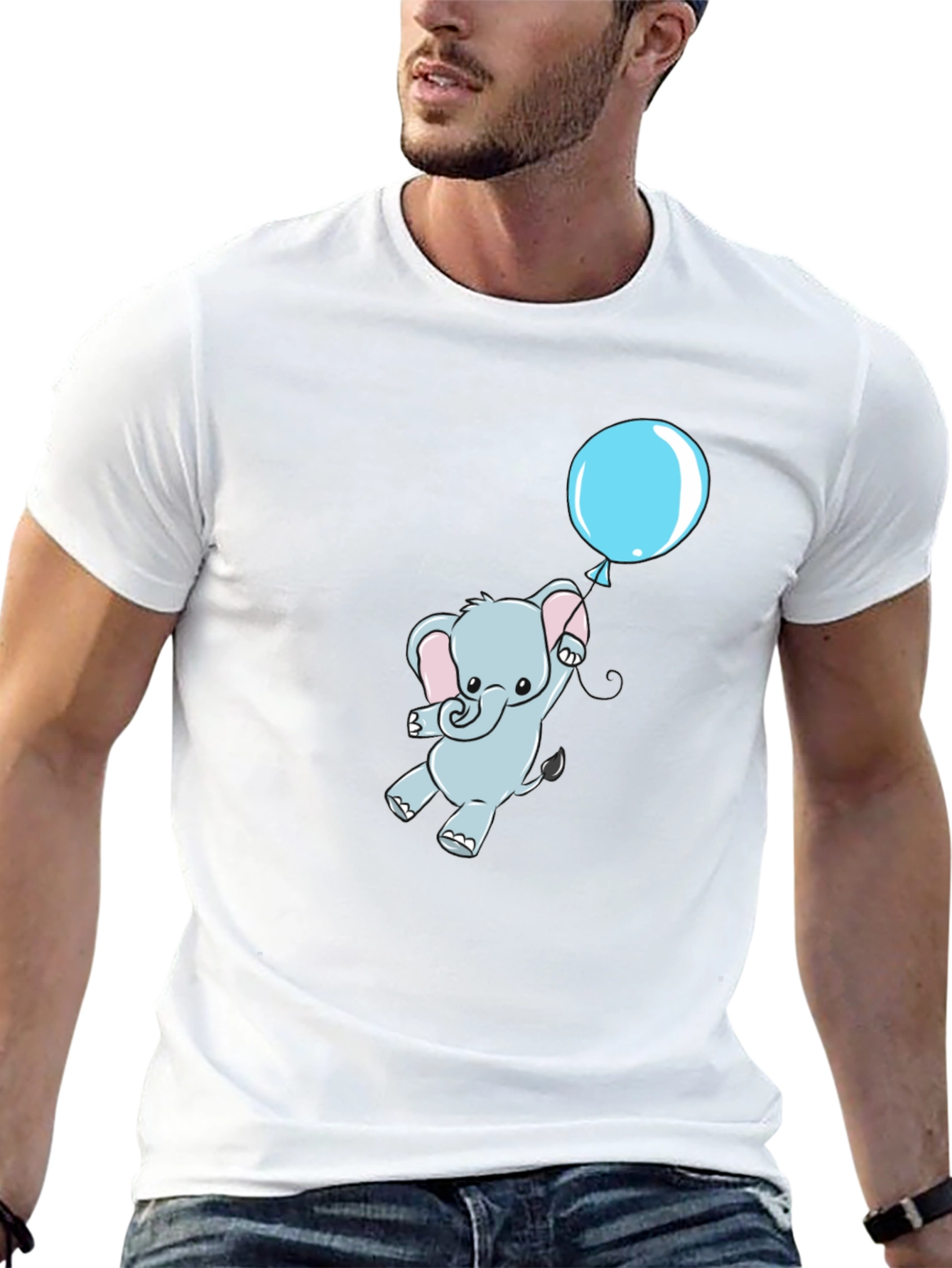 Cute Elephant and Balloon Black T-Shirt