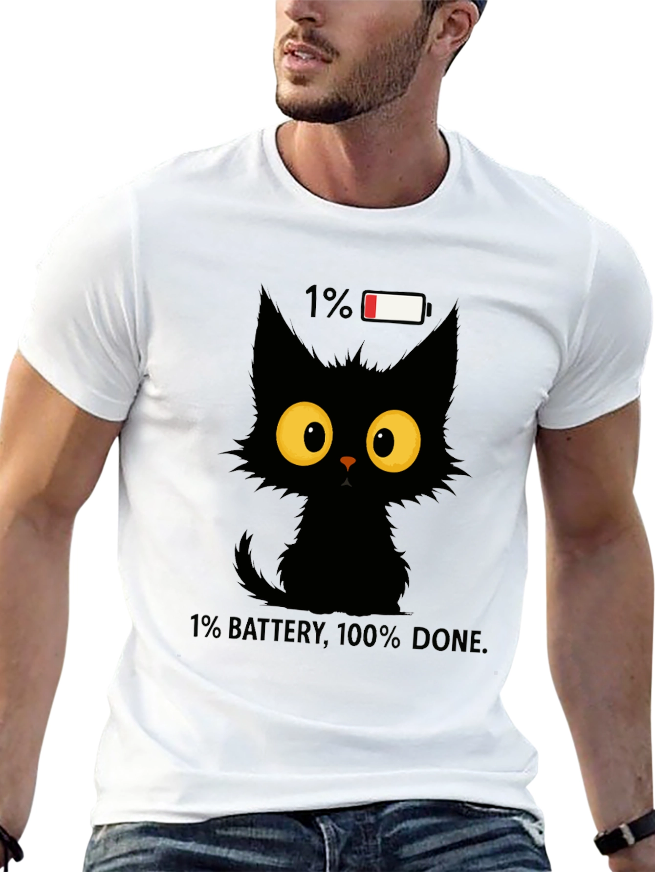 Funny Cat 1% Battery Graphic Tee