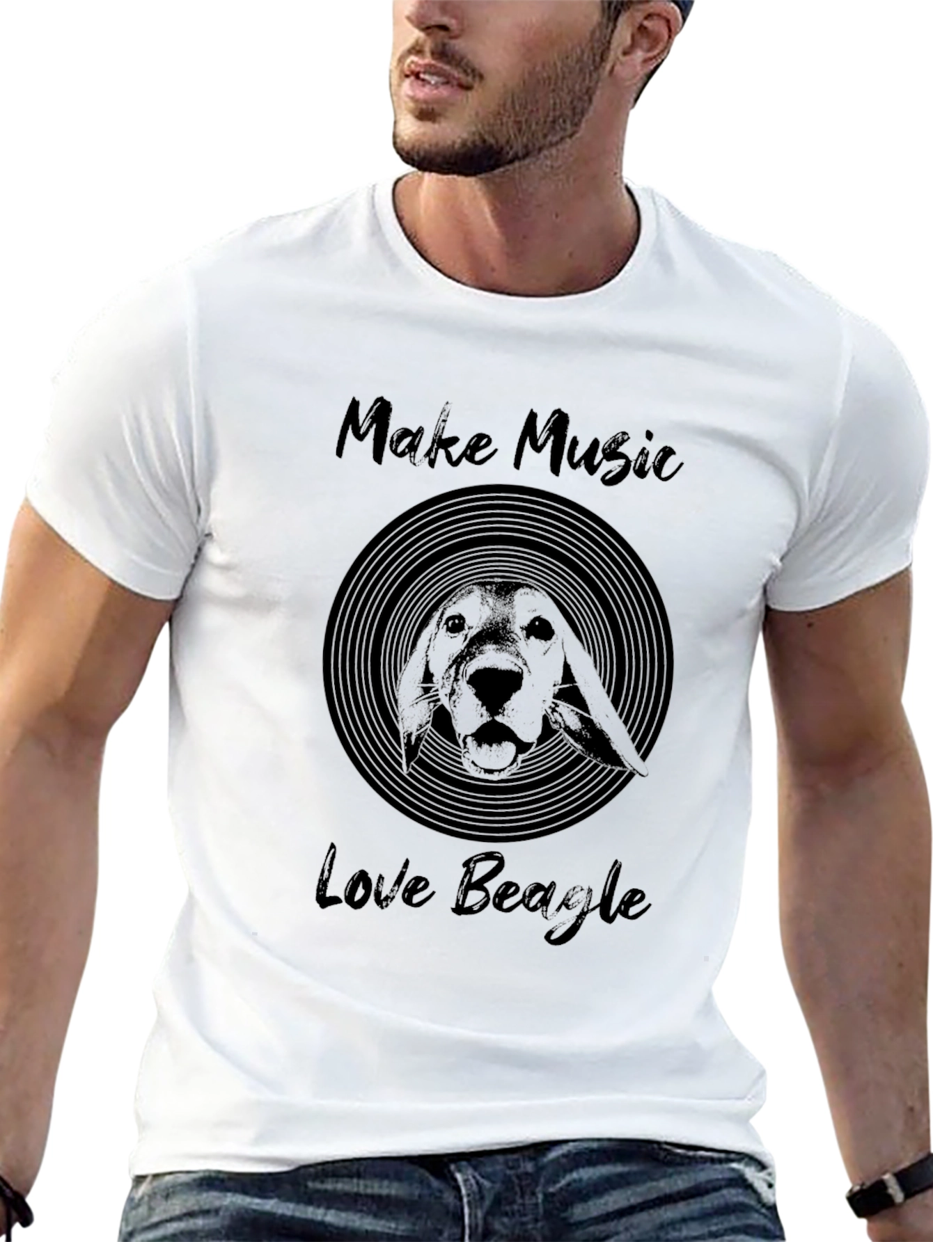 Make Music Love Beagle T-Shirt - Black