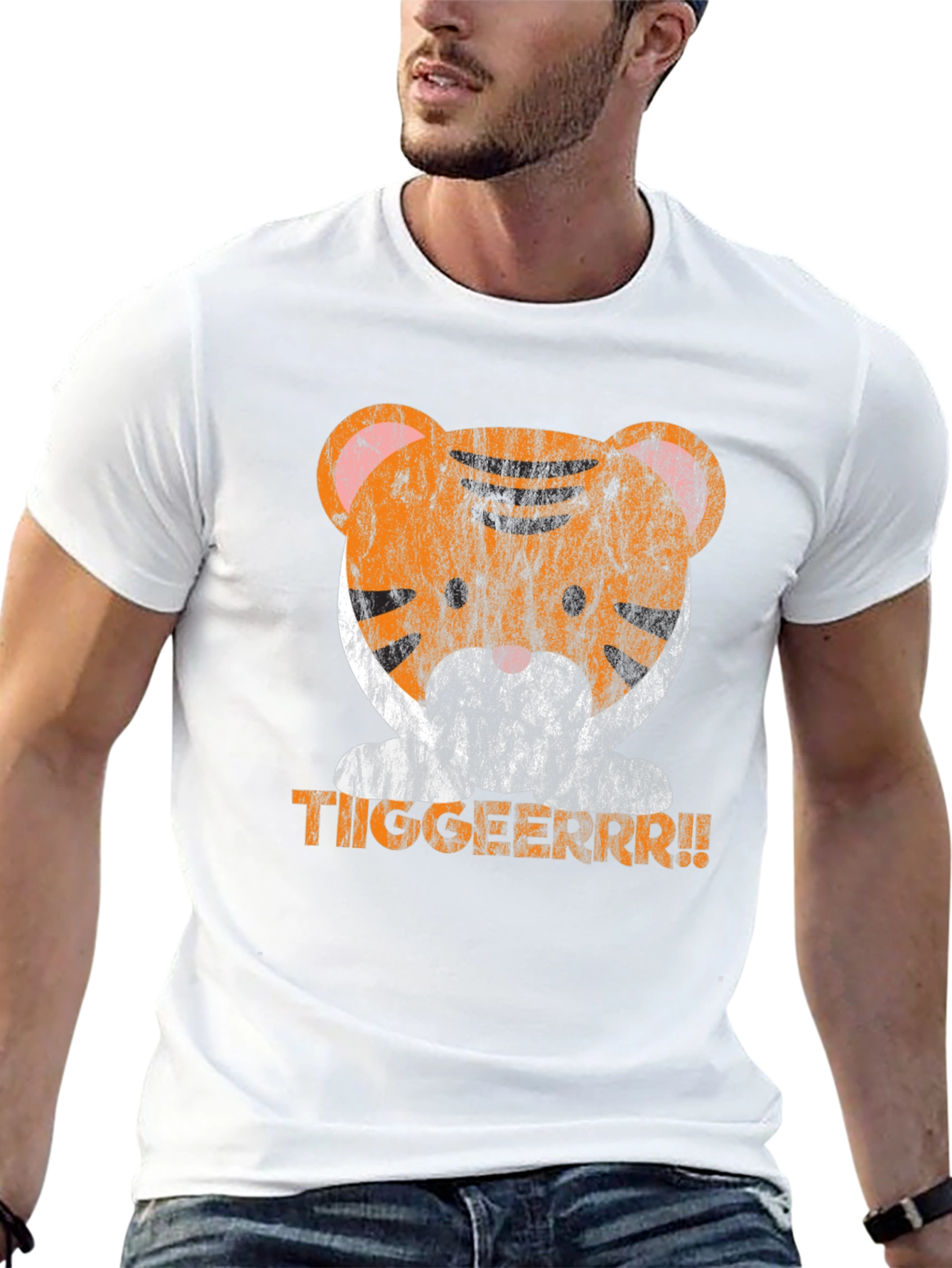 Cute Tiger Graphic Tee - Distressed Print