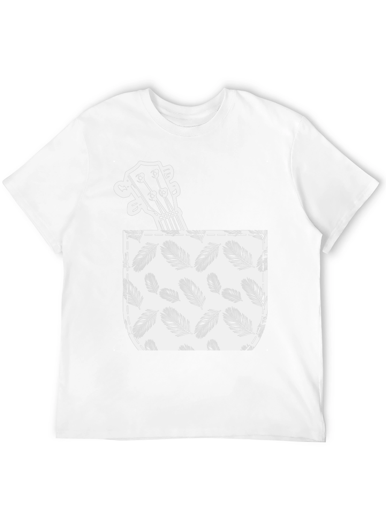 Ukulele in Pocket T-Shirt - Tropical Leaf Print