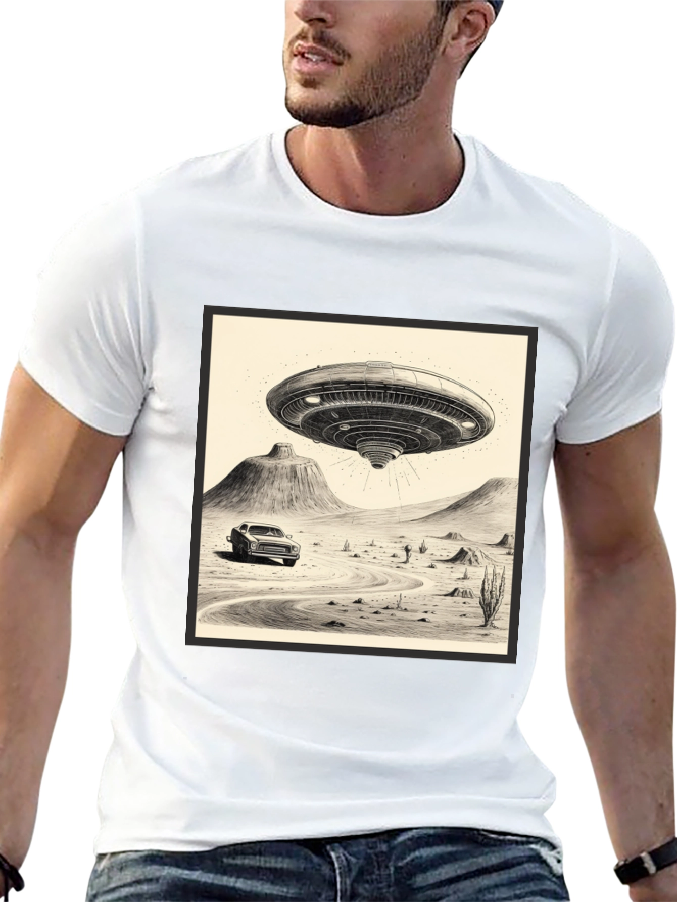UFO Abduction Black Graphic Tee