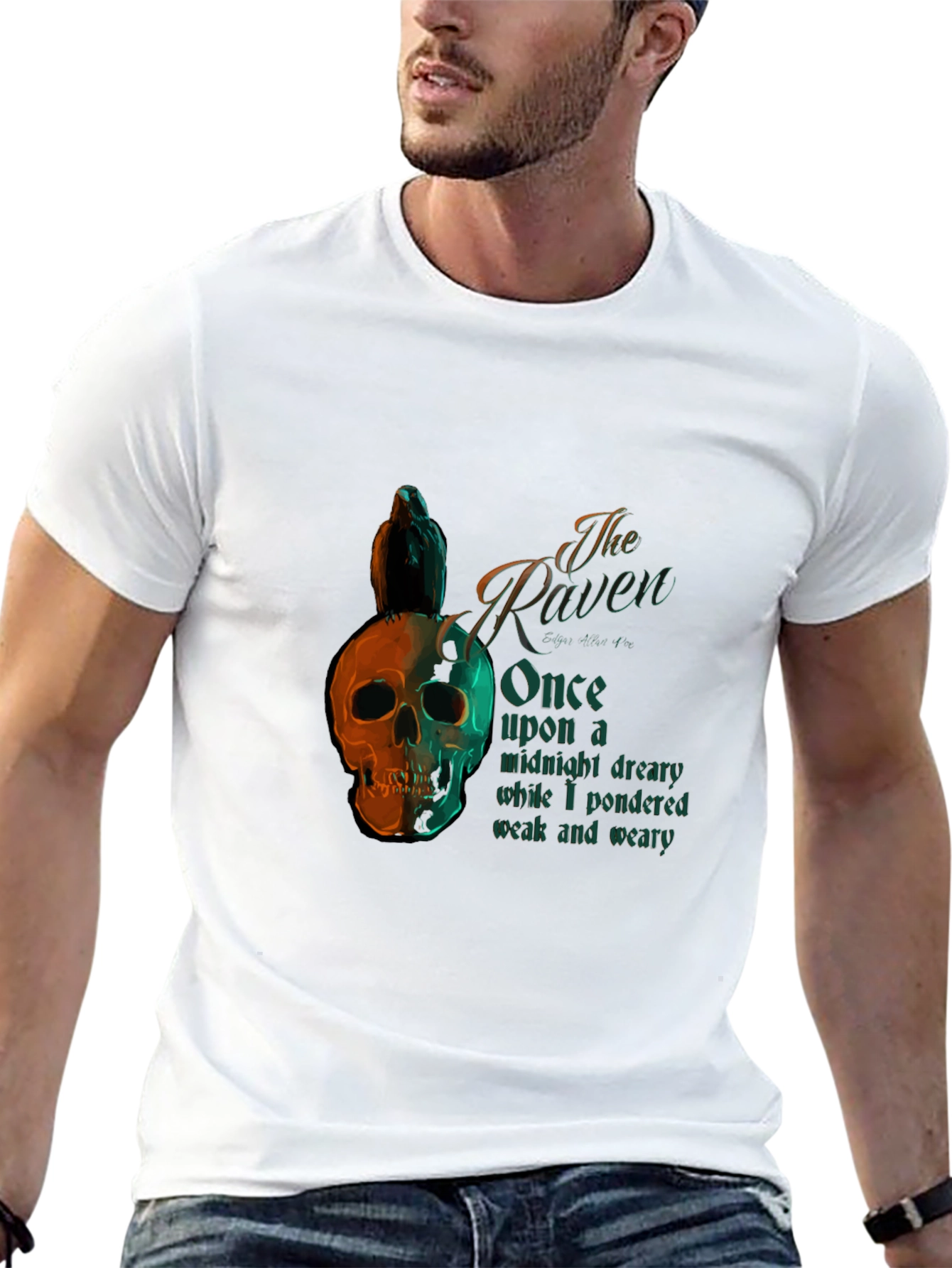 The Raven Poem T-Shirt Skull Bird