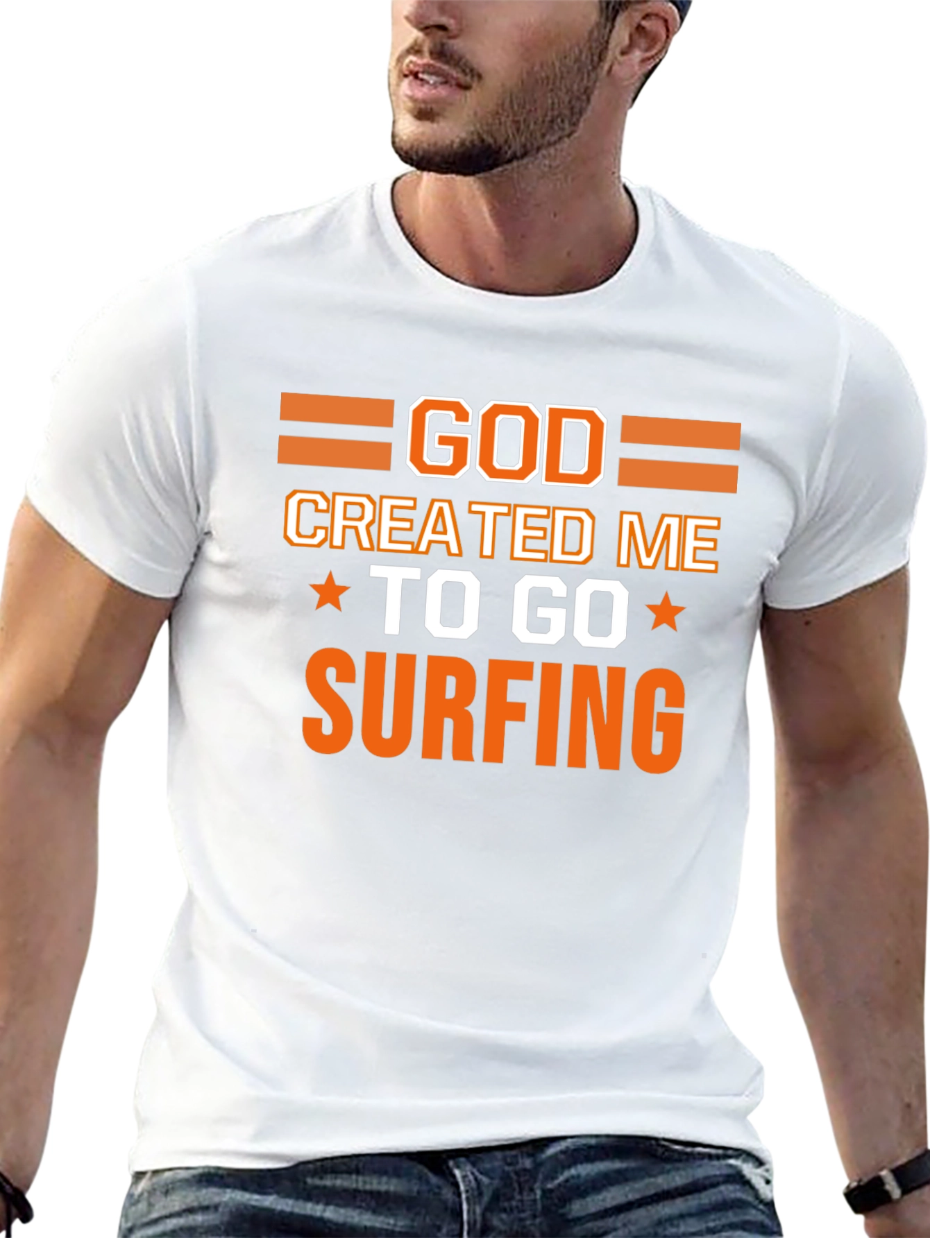 God Created Me to Go Surfing Graphic T-Shirt