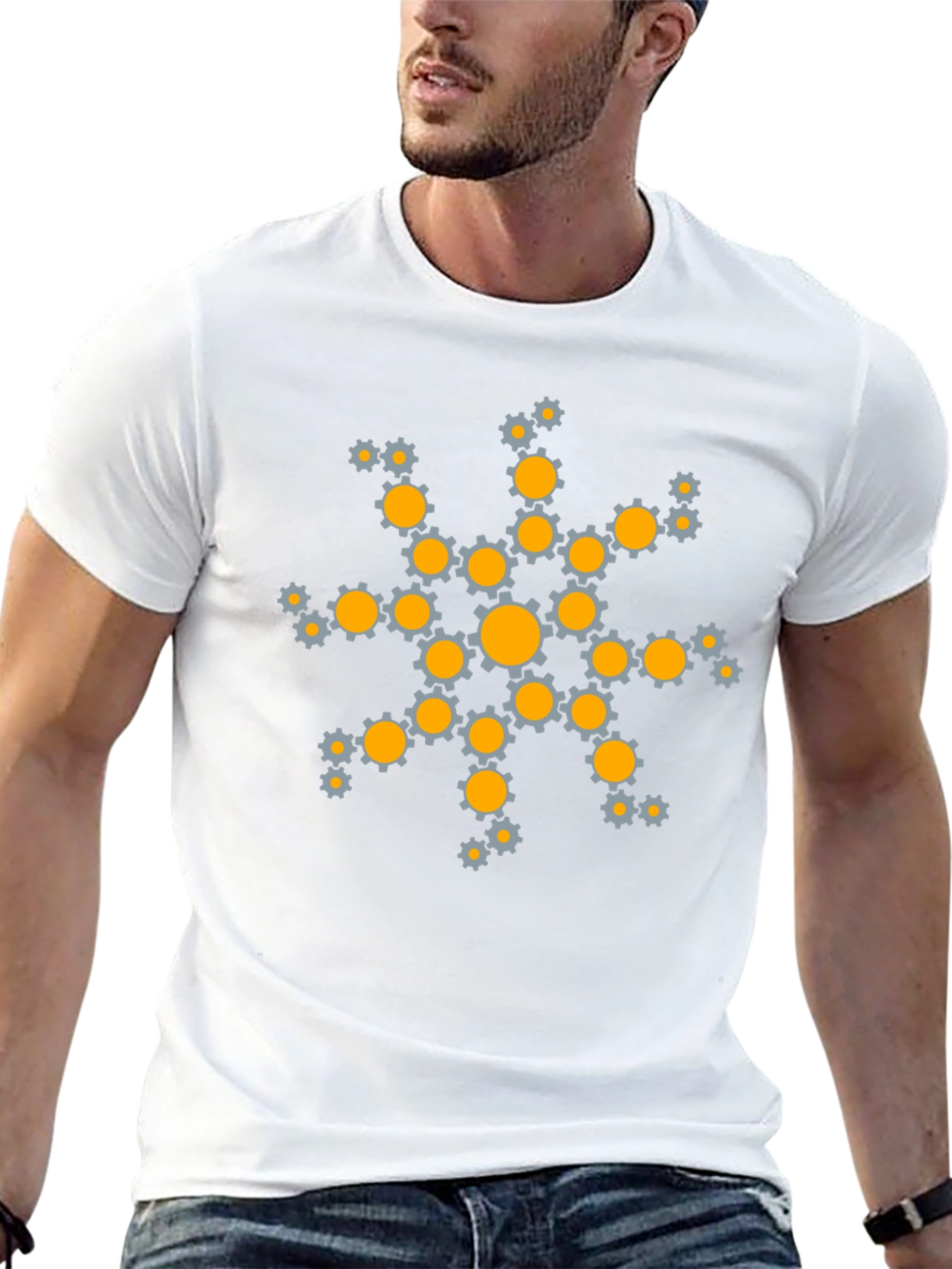 Gear Snowflake Graphic Tee - Black Cotton T-Shirt