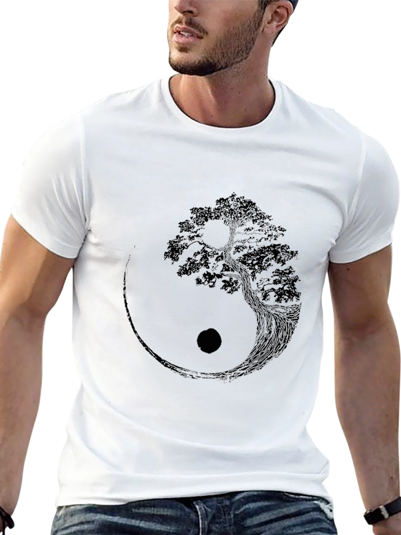 Yin Yang Tree Graphic Tee - Black Cotton Blend