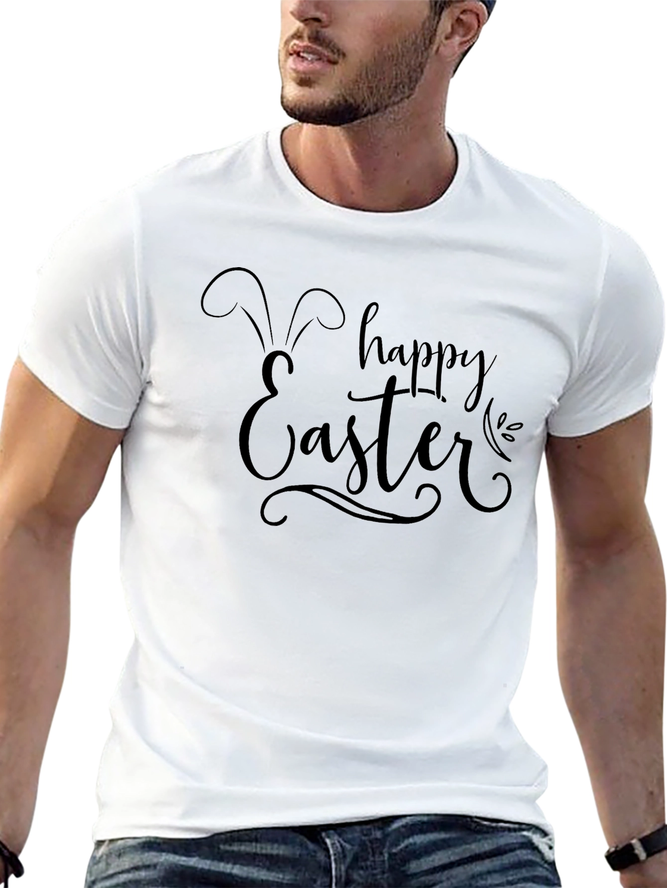 Happy Easter Bunny Ears Black T-Shirt