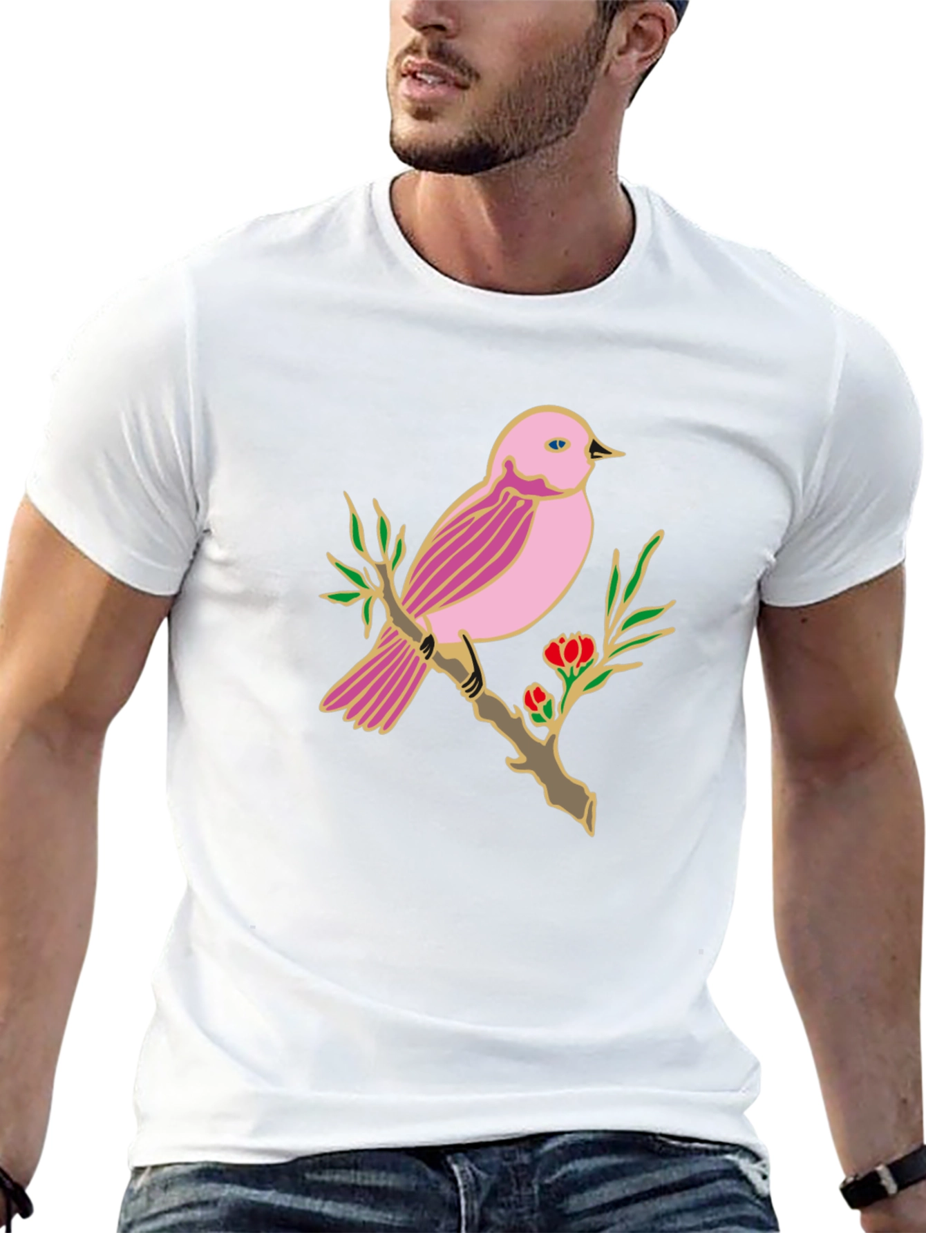 Bird on Branch Graphic T-Shirt - Casual Style