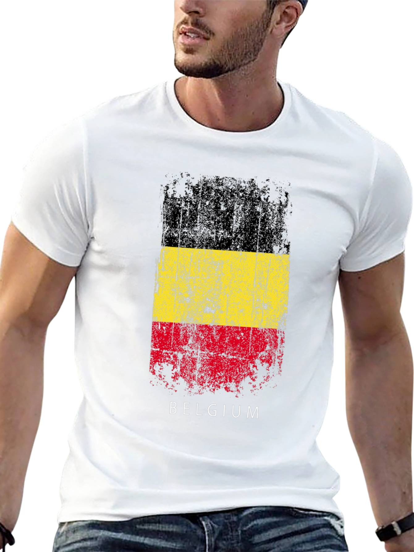 Belgium Flag T-Shirt - Distressed Design
