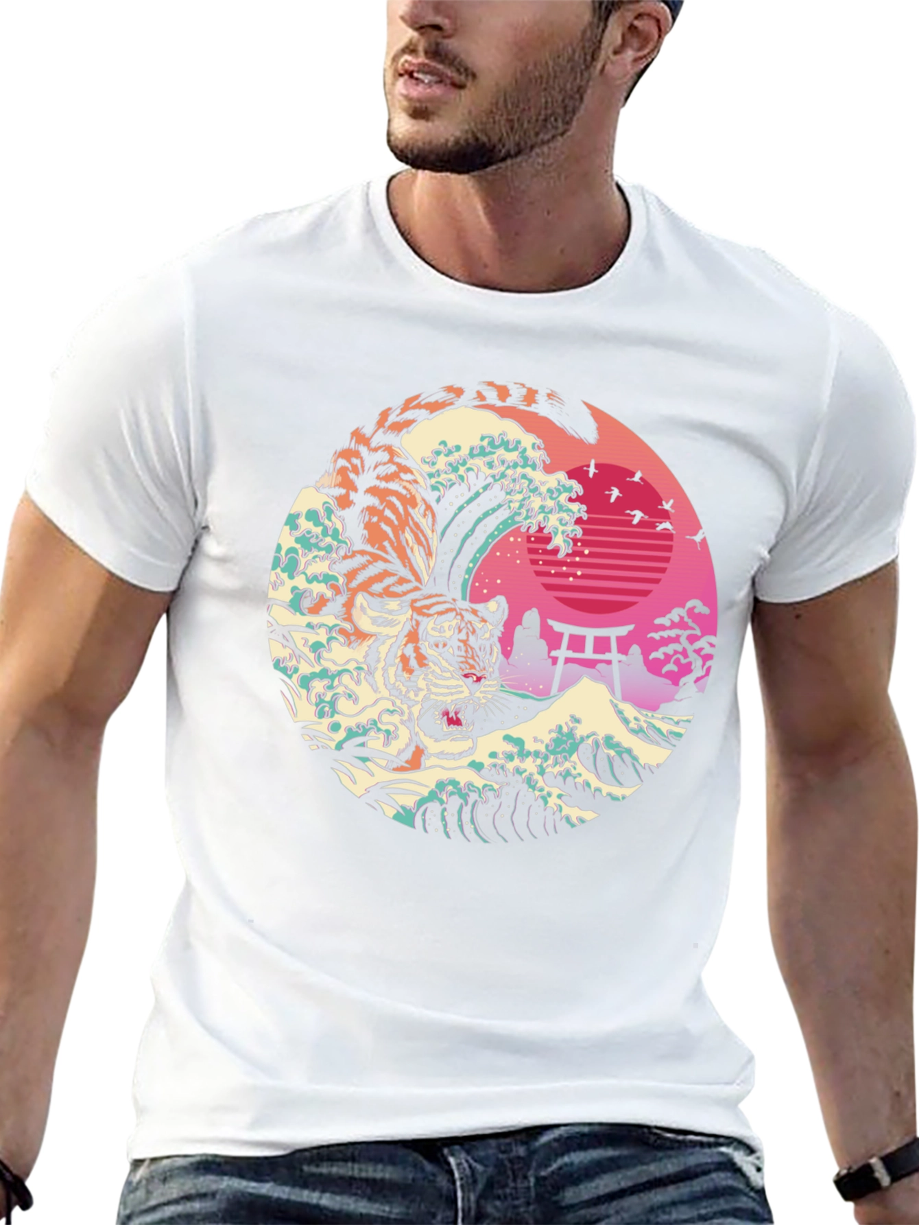 Tiger Wave Graphic T-Shirt - Cool Japanese Design