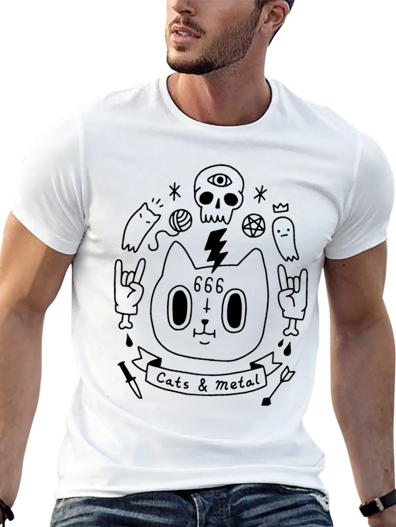 Cats & Metal Graphic Tee - Black Cotton Shirt