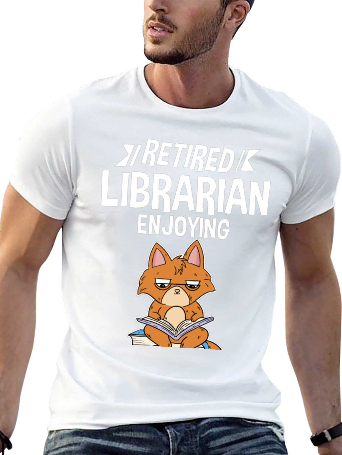 Retired Librarian Cat T-Shirt - Book Lover Tee