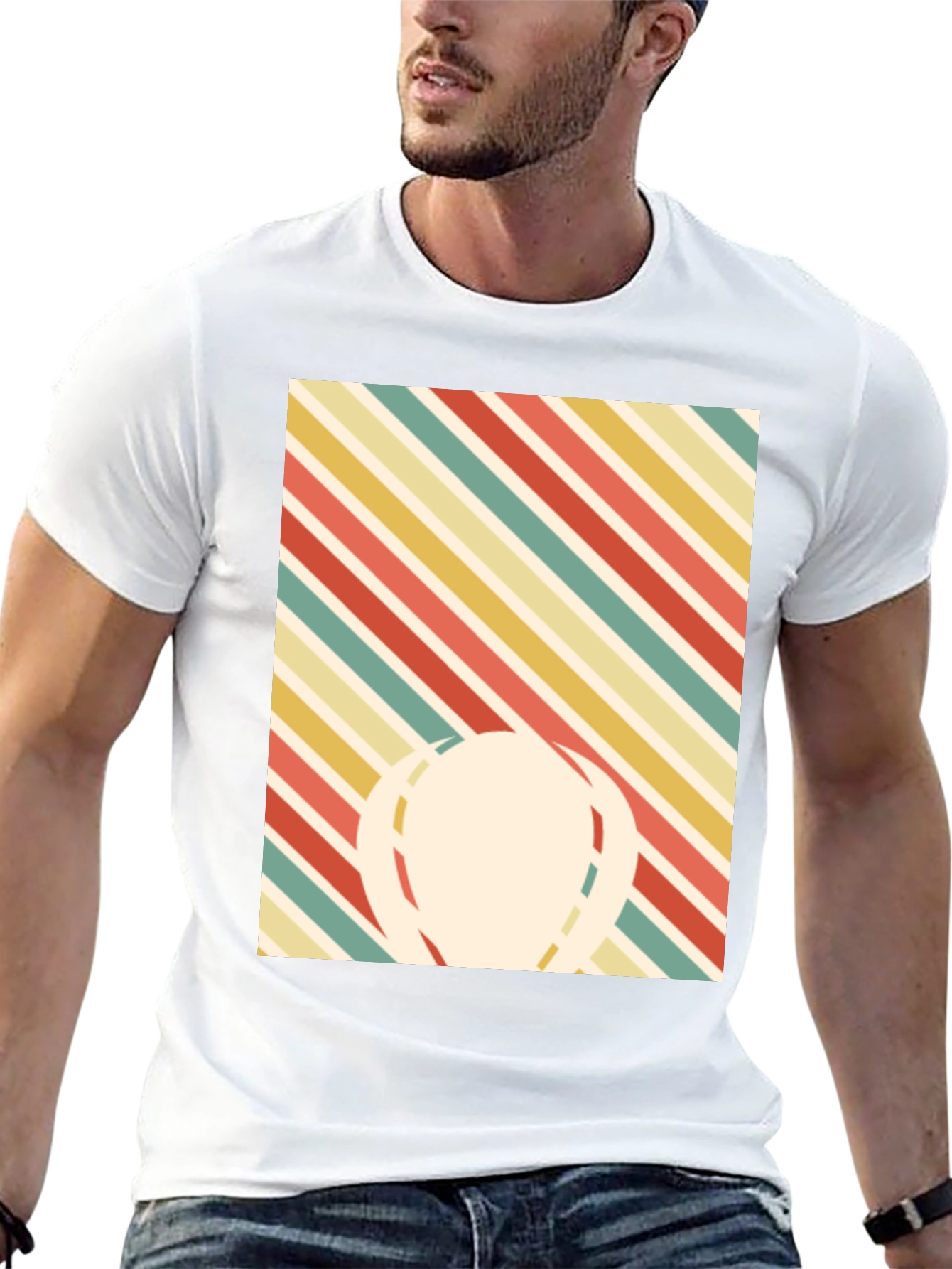 Retro Striped Graphic Tee - Mens Black T-Shirt