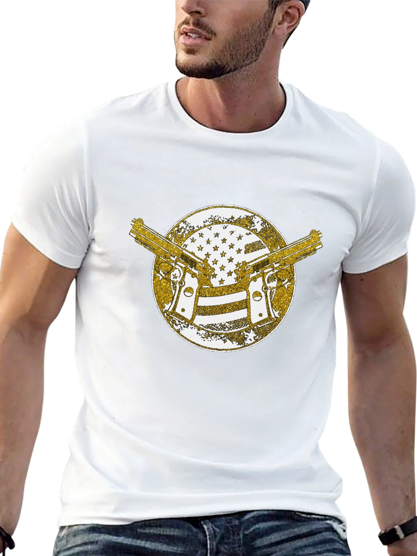 Guns & American Flag Graphic T-Shirt