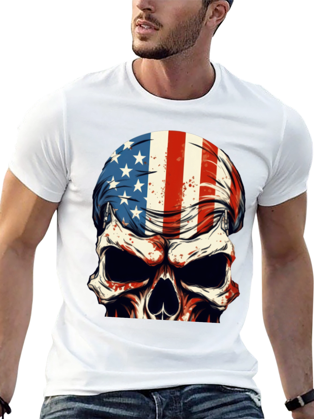American Flag Skull Graphic T-Shirt