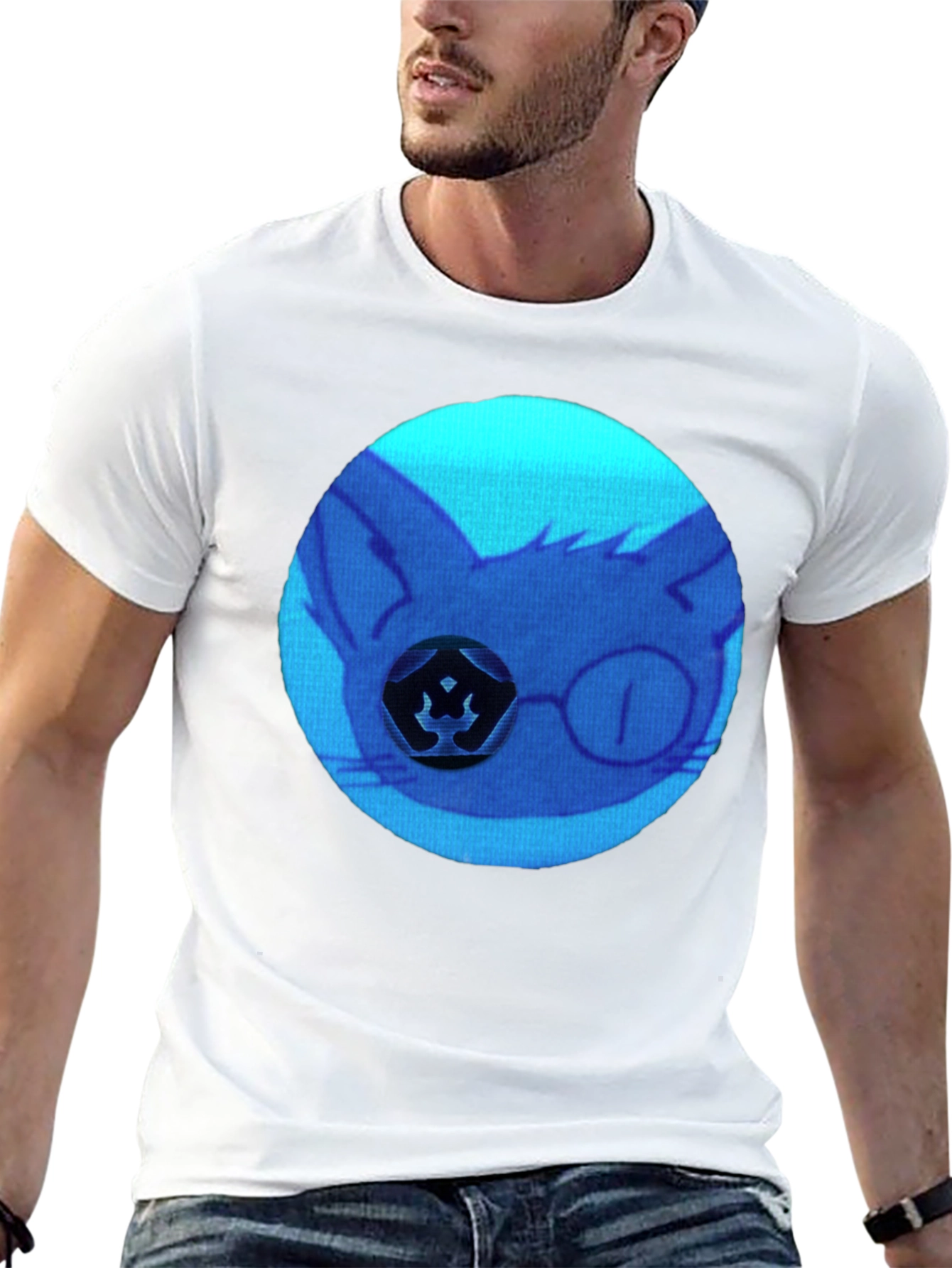 Cool Blue Cat Graphic T-Shirt