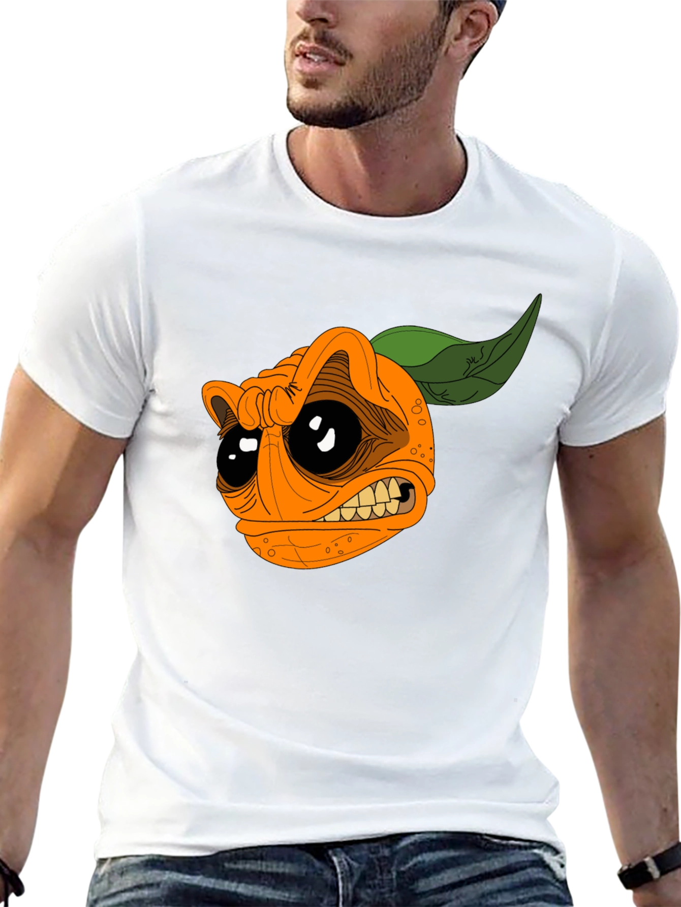 Cartoon Orange Graphic Black T-Shirt
