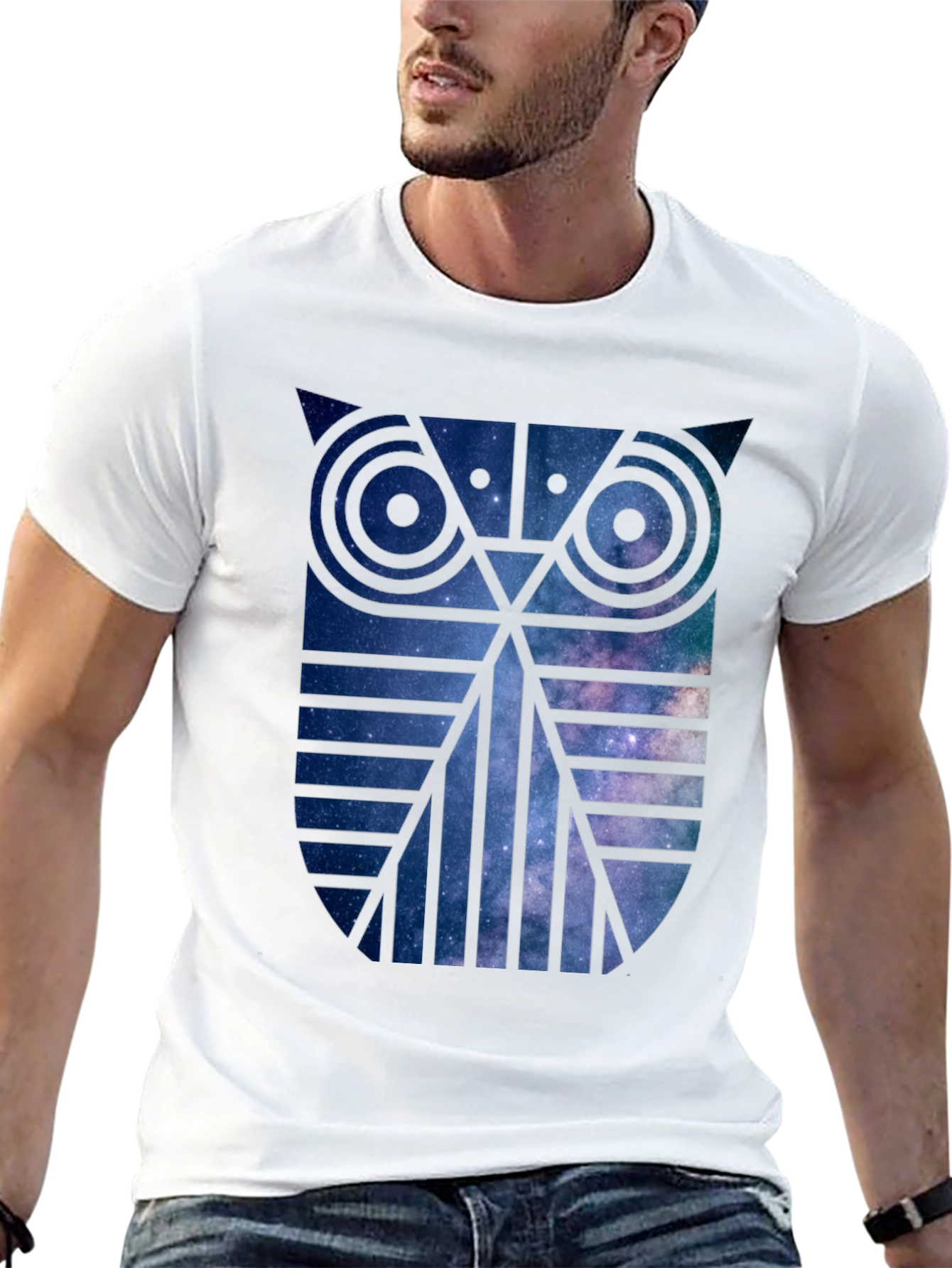 Galaxy Owl Graphic Print Crew Neck T-Shirt