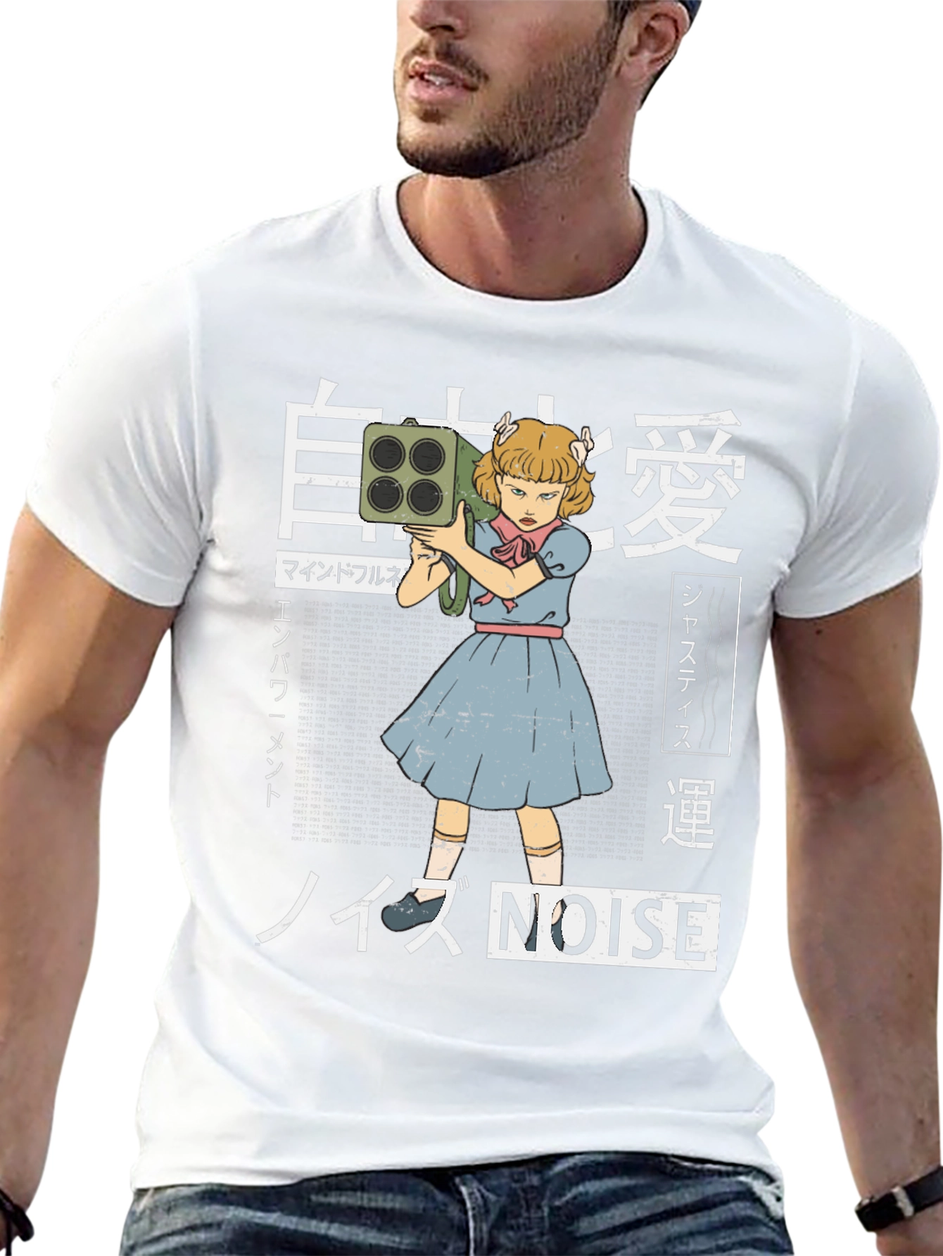 Noise Graphic Tee - Retro Anime Style