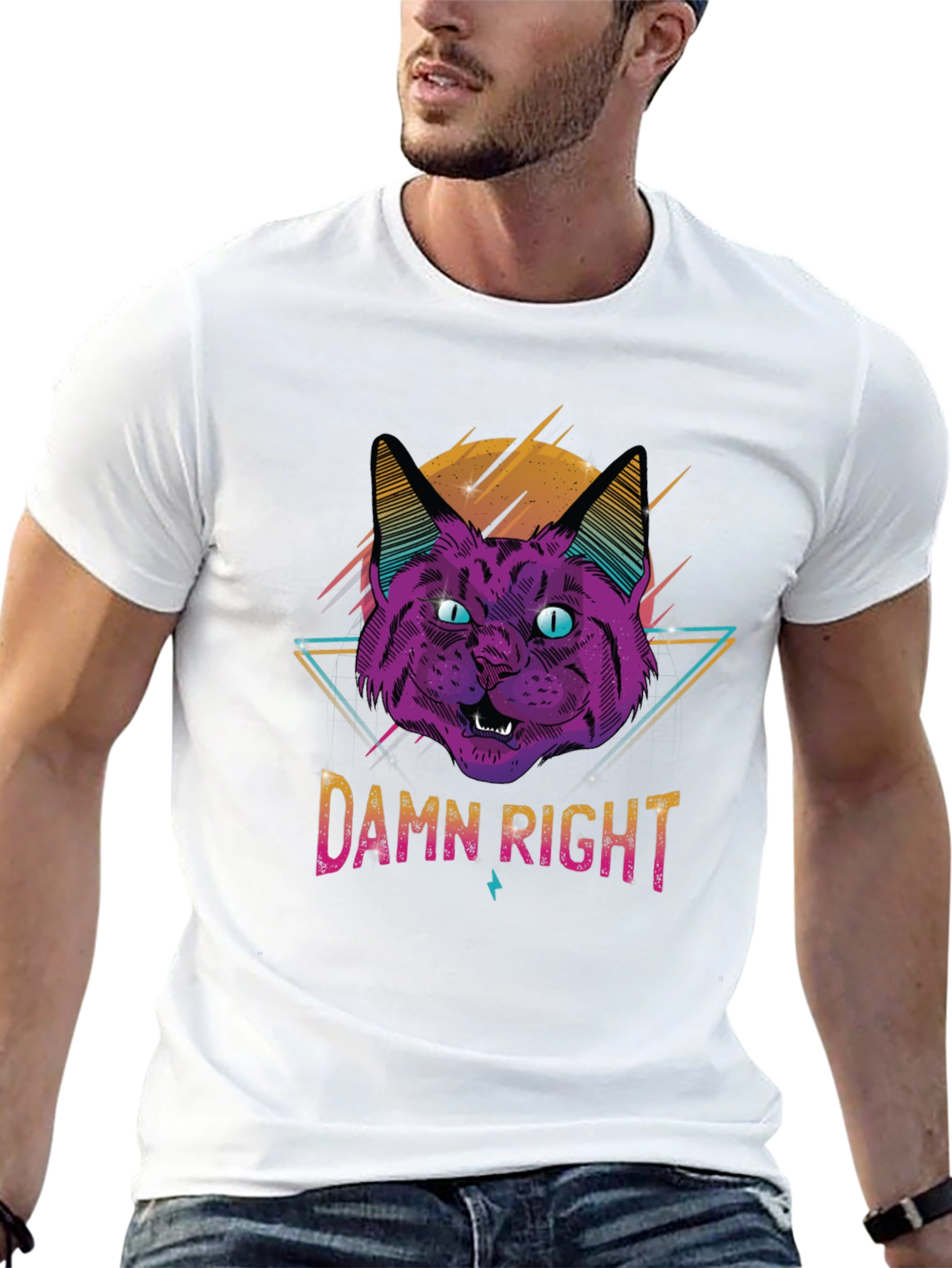 Damn Right Cat Graphic T-Shirt - Cool Retro Design